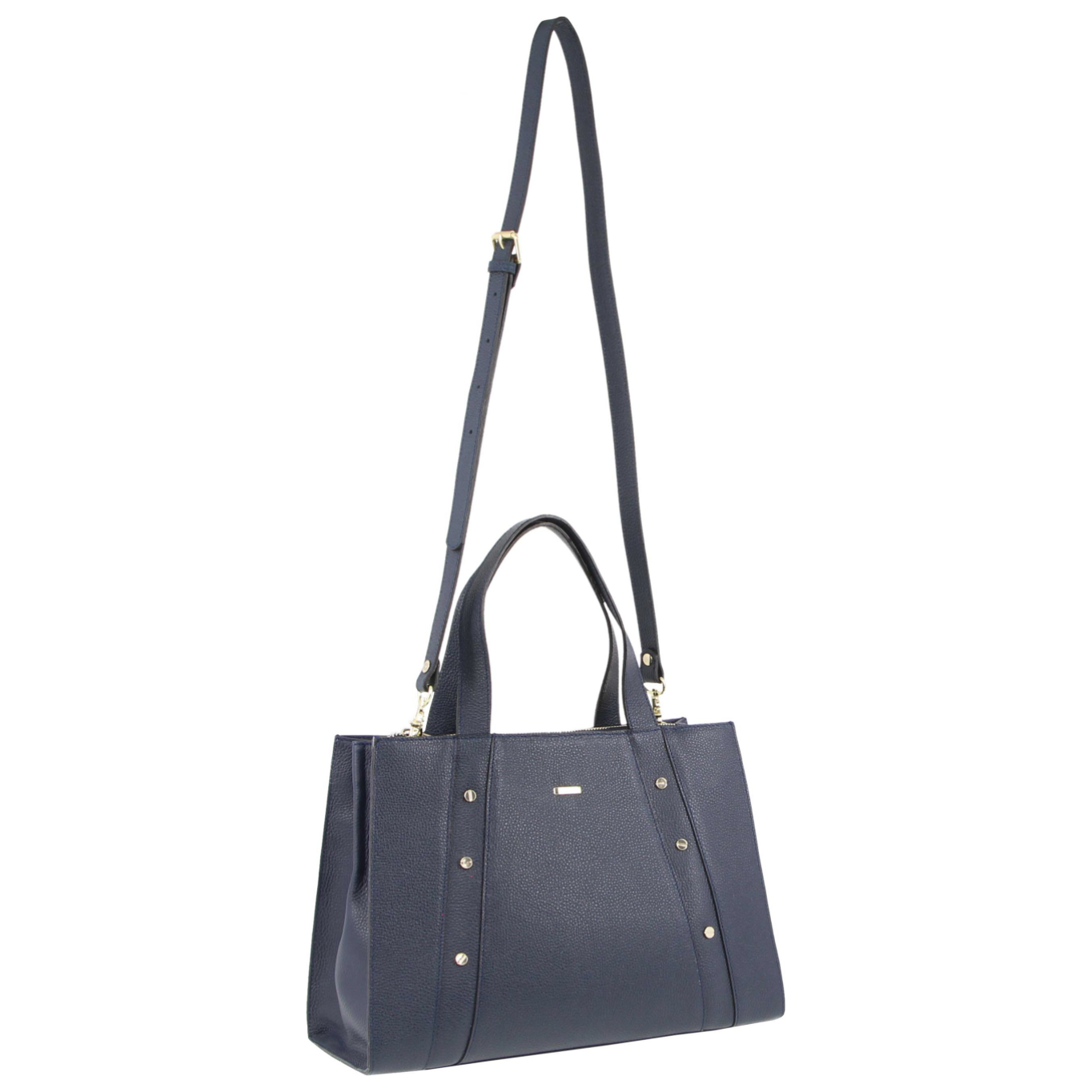 Morrissey Italian Womens Structured Leather Bag Tote Handbag Messenger - Navy