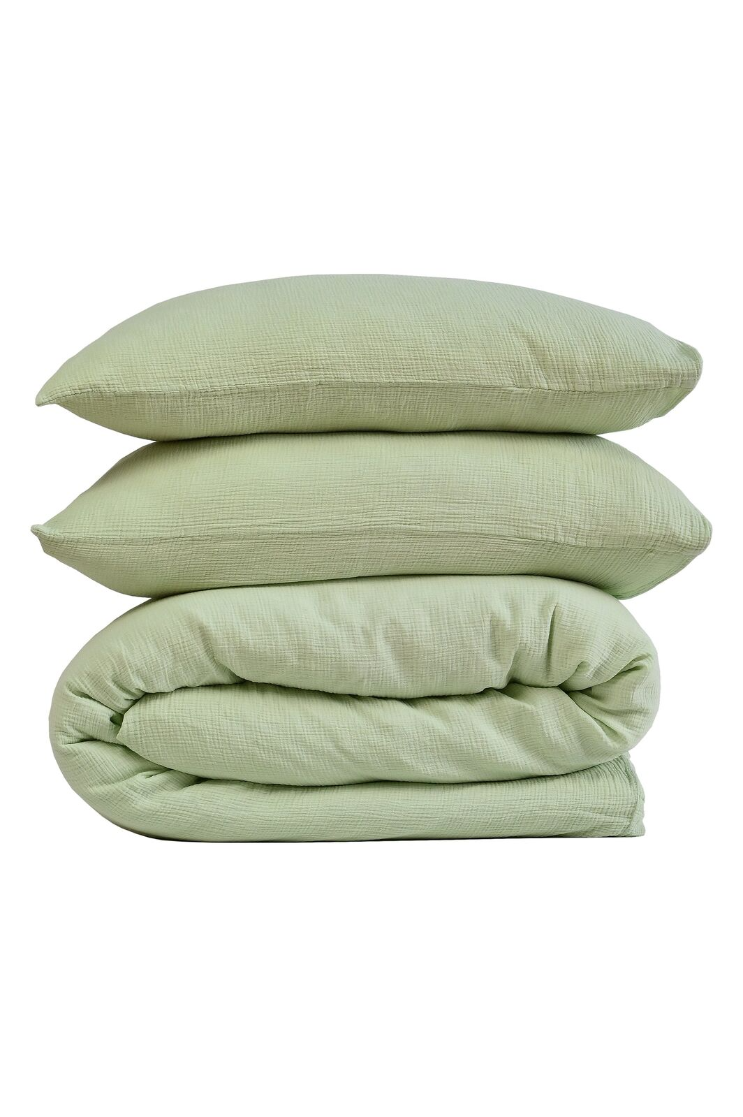 100% Cotton Muslin Duvet Quilt Cover Set w/ 2 Pillow Cases in Pastel Green - Double