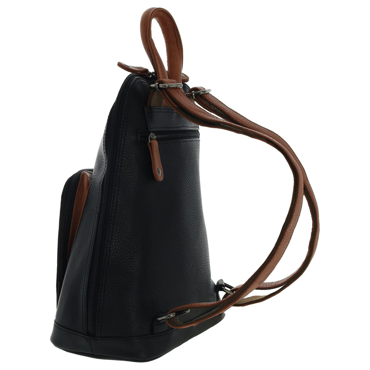 Milleni Genuine Italian Leather Soft Nappa Leather Backpack Bag Travel - Black/Cognac