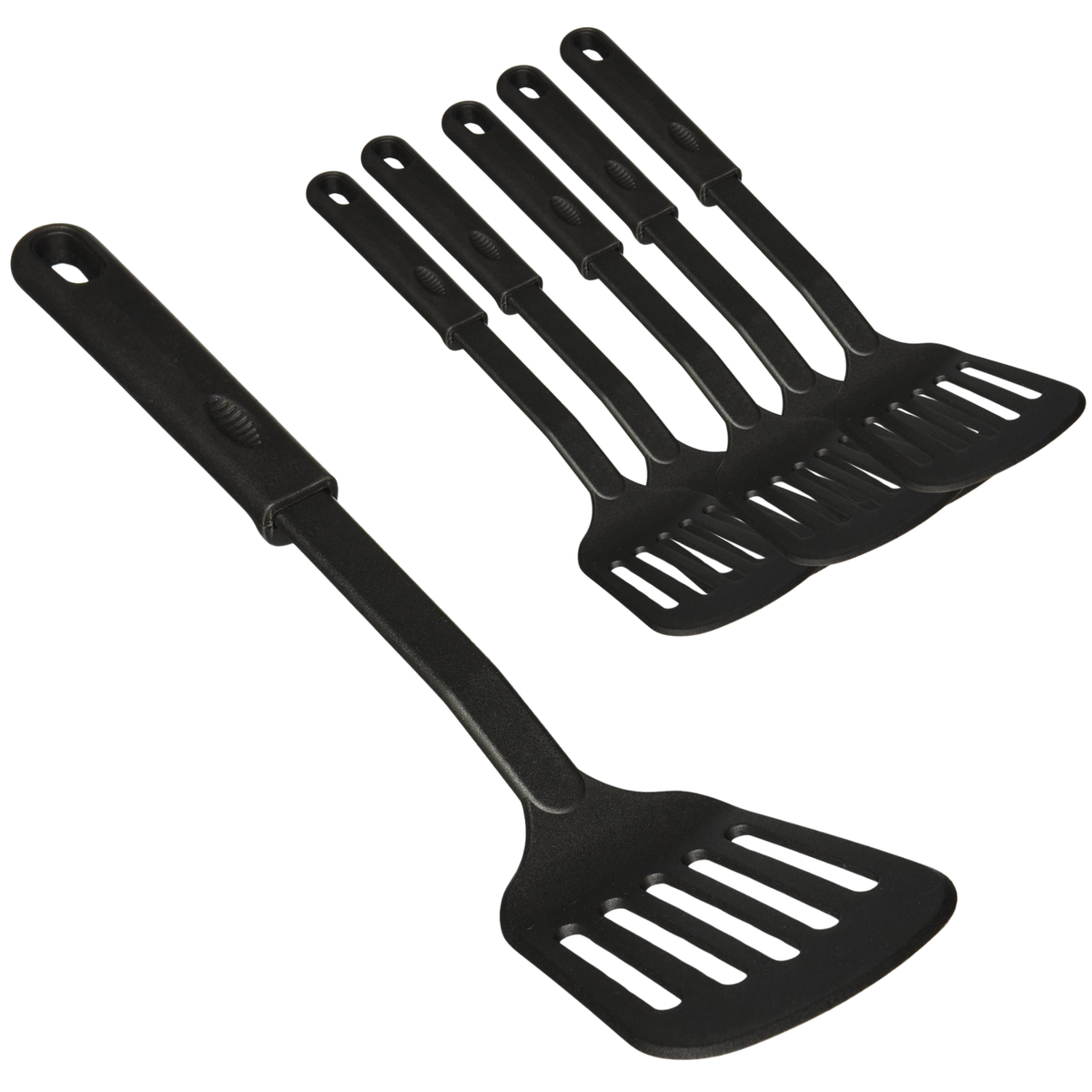 6x 32cm Nylon Slotted Non-Stick Spatula Cooking Tool Utensil in Black