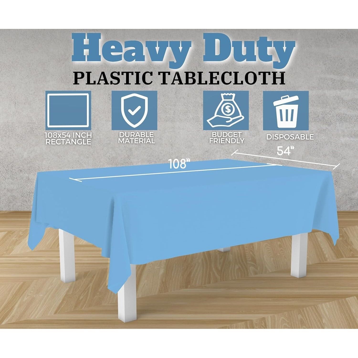 Table Cloth Cover Reusable & Washable Xmas Party 137cm x 274cm (54"x108") in Sky Blue