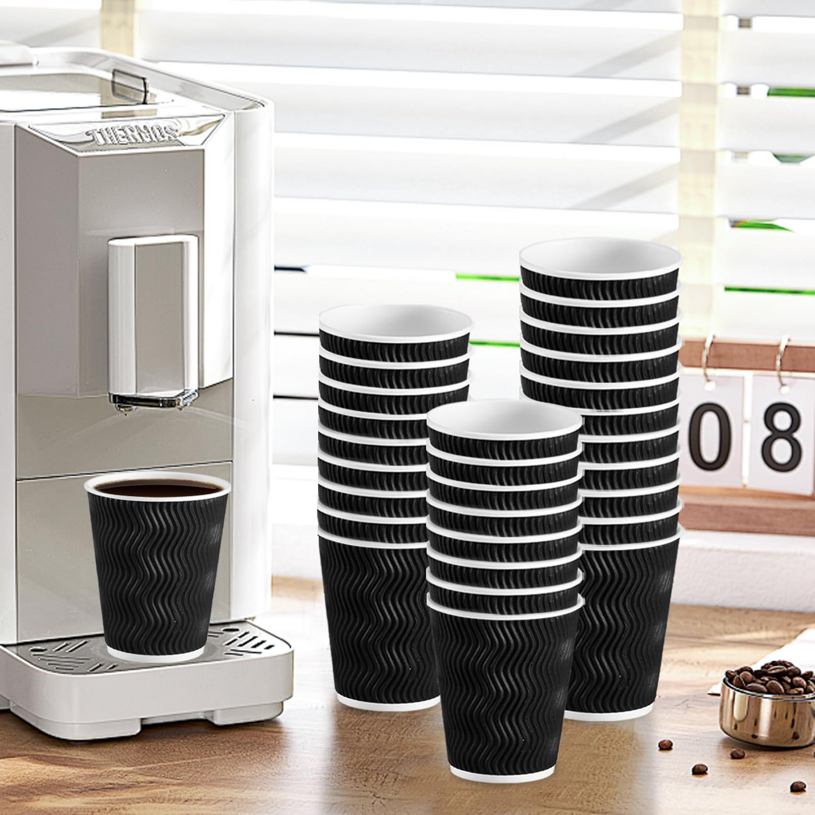 500x Triple Wall Coffee Cups (12oz) Disposable Takeaway BPA Free Paper Bulk in Black