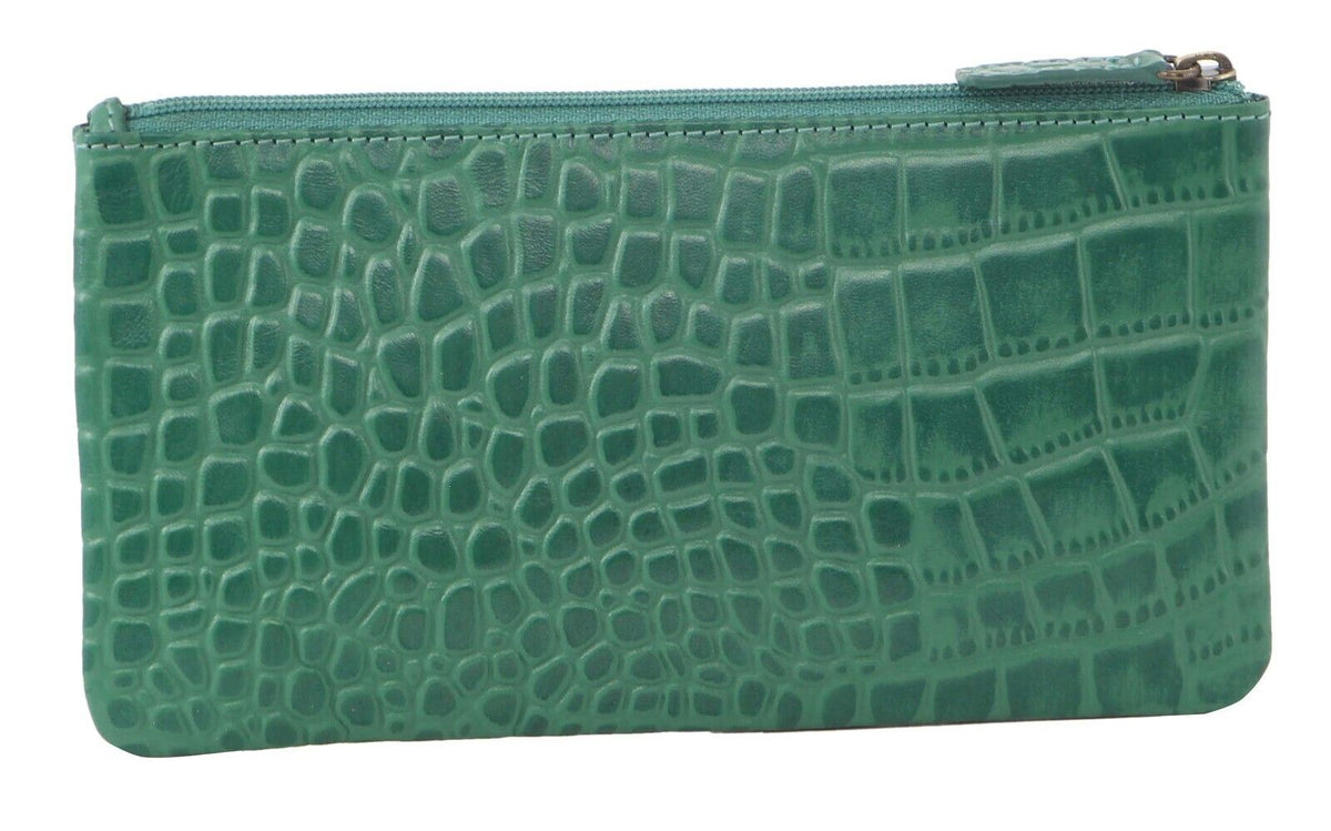 Pierre Cardin Ladies Womens Genuine Soft Leather Italian Wallet - Green/Croc