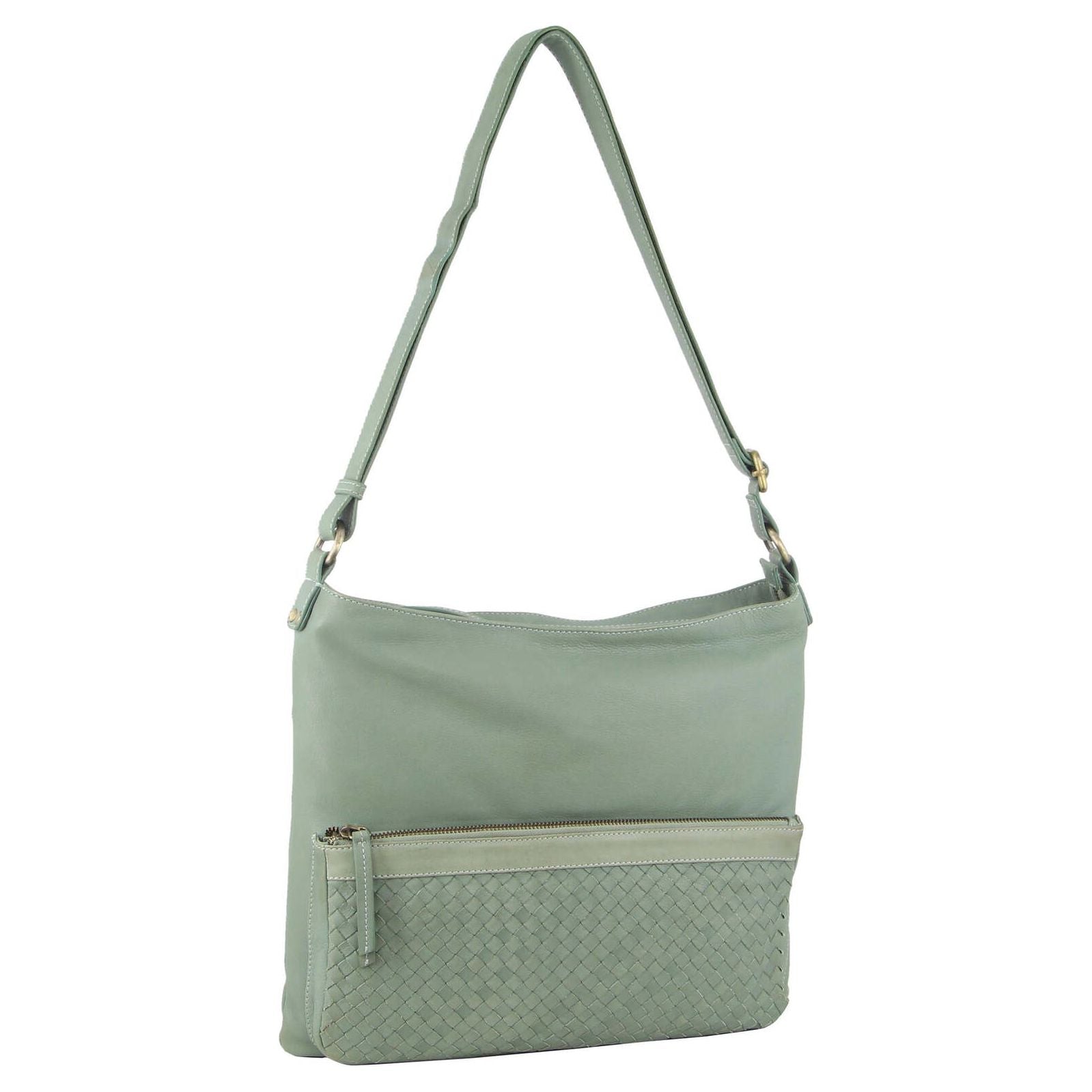 Pierre Cardin Womens Woven Leather Flap Cross-Body Bag Handbag - Mint