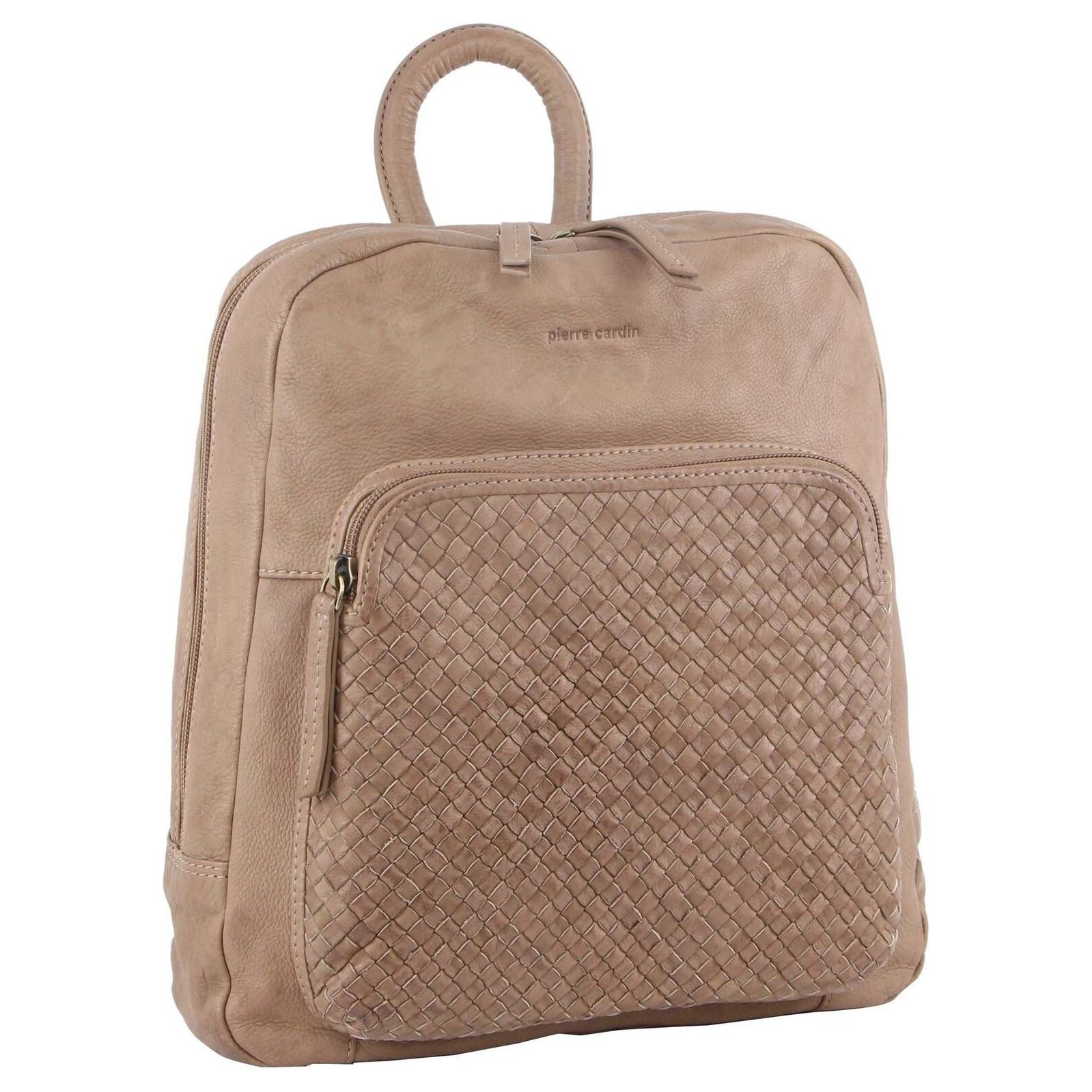 Pierre Cardin Womens Woven Leather Backpack Bag - Taupe