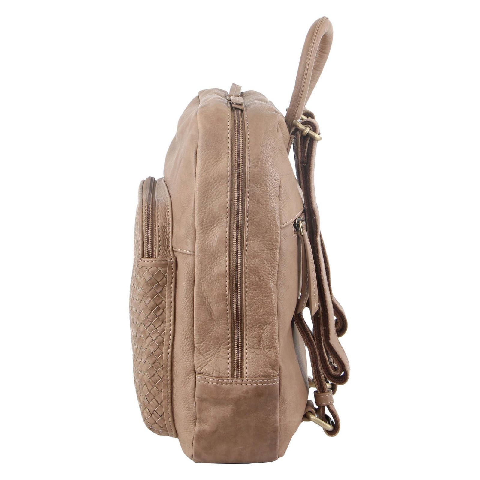 Pierre Cardin Womens Woven Leather Backpack Bag - Taupe