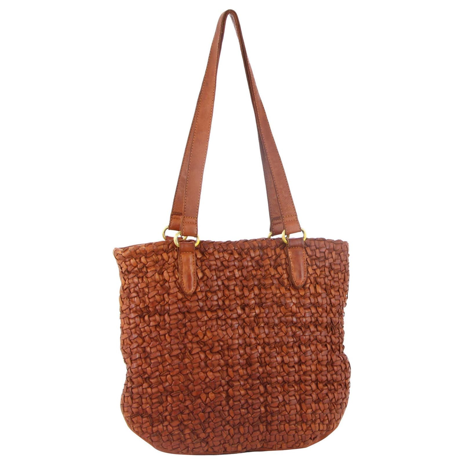 Pierre Cardin Woven Leather Ladies Shoulder Bag Travel Carry - Cognac