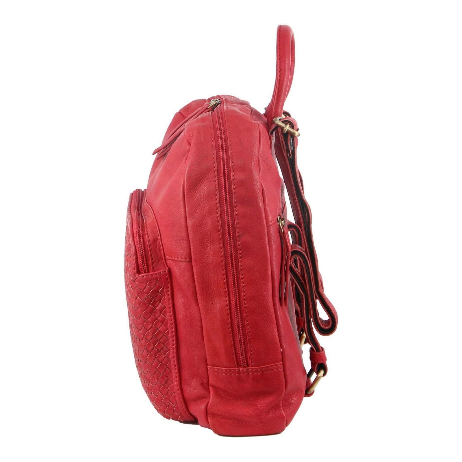 3PC Set Pierre Cardin Womens Woven Leather Cross-Body Bags + Backpack - Red