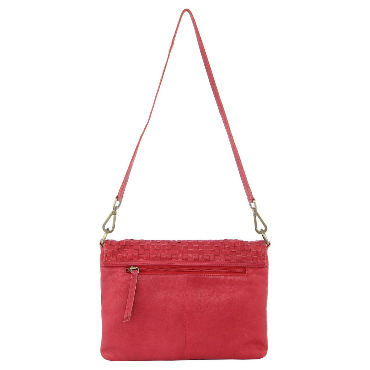 3PC Set Pierre Cardin Womens Woven Leather Cross-Body Bags + Backpack - Red