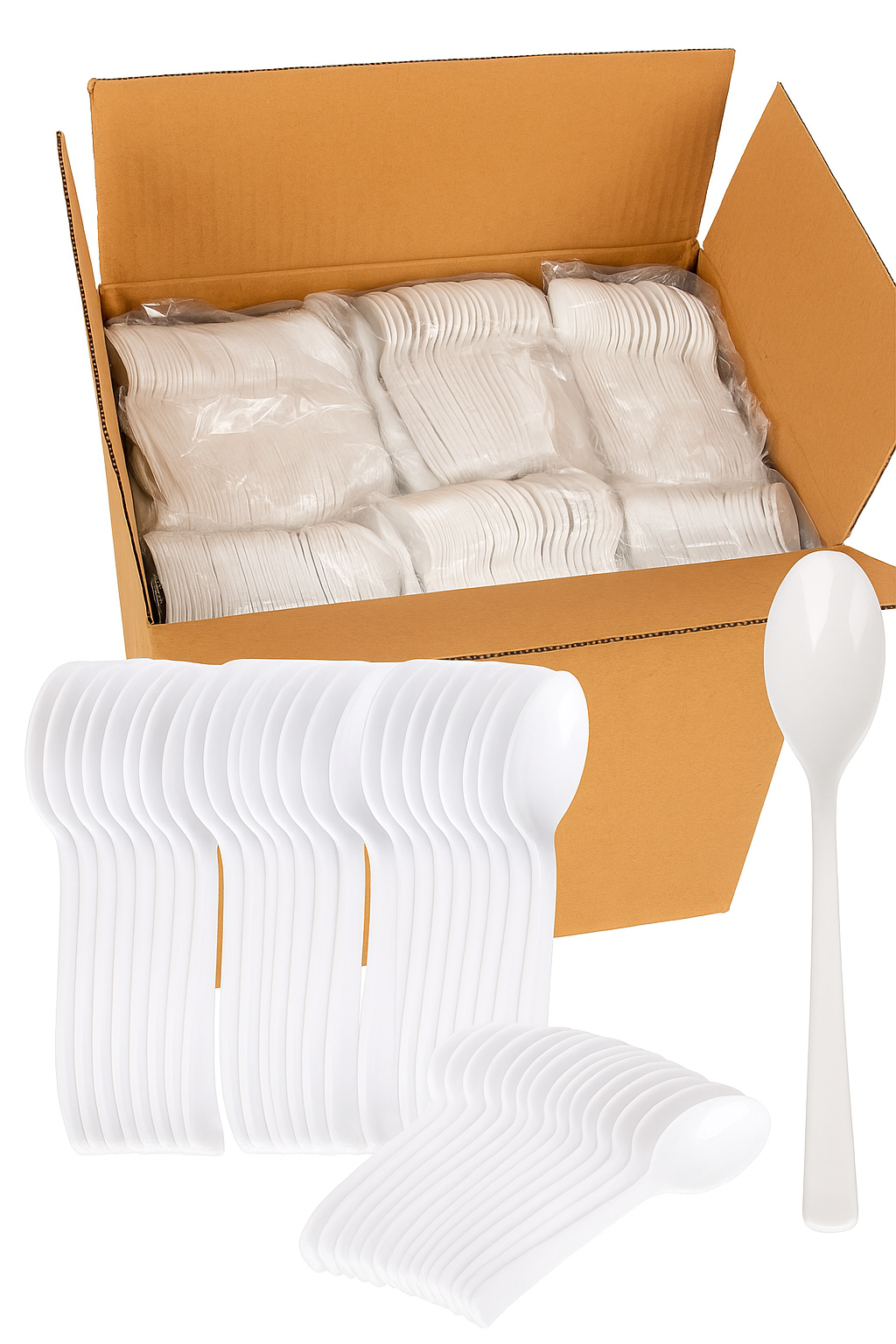 1200x Reusable &amp; Disposable Plastic Spoons BPA Free Bulk Cutlery in White
