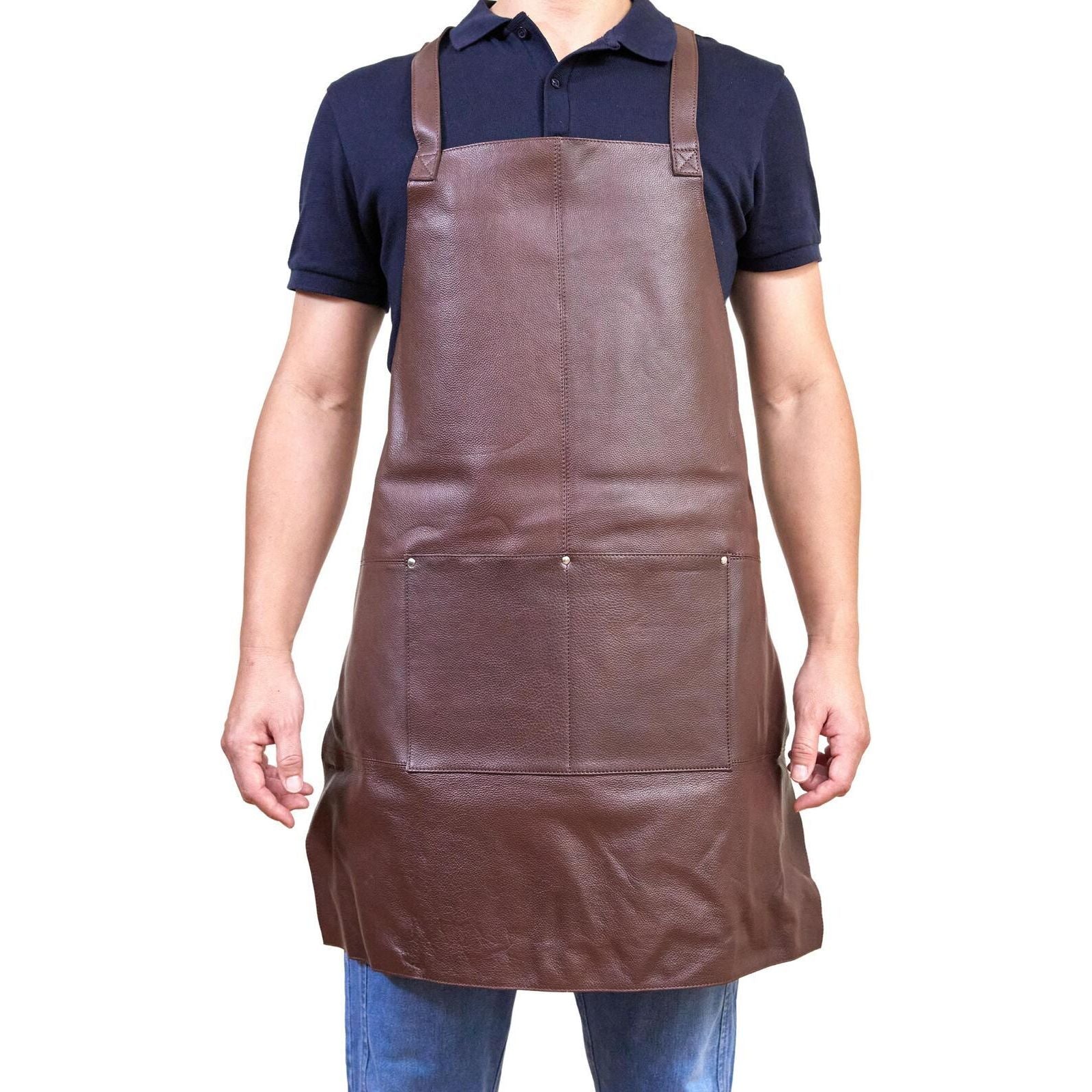 Pierre Cardin Professional Leather Apron Butcher Woodwork Hairdressing Barber Chef - Brown