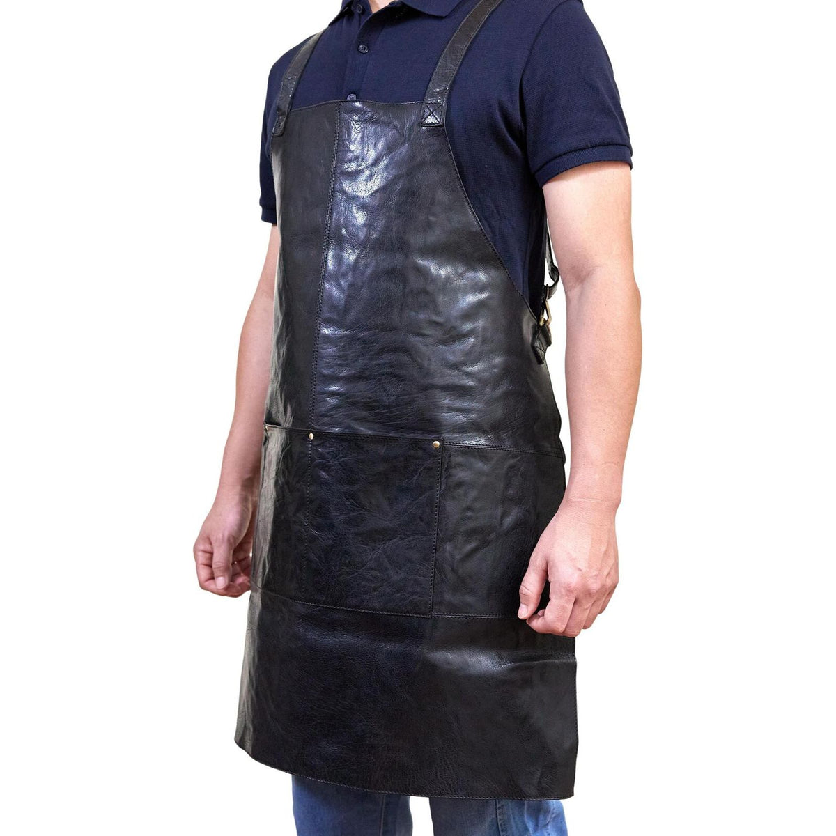 Pierre Cardin Professional Leather Apron Butcher Woodwork Hairdressing Barber Chef - Black