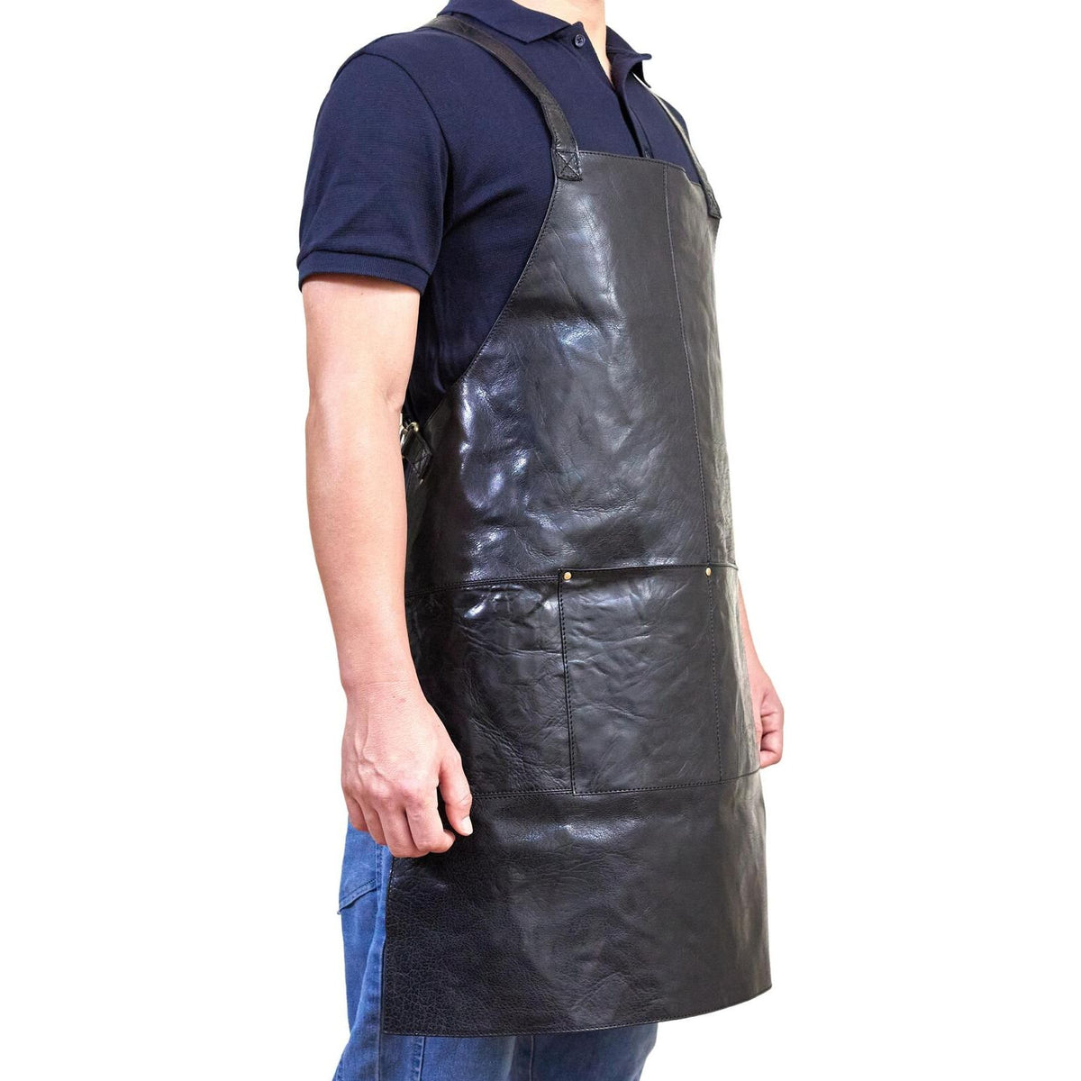 Pierre Cardin Professional Leather Apron Butcher Woodwork Hairdressing Barber Chef - Black