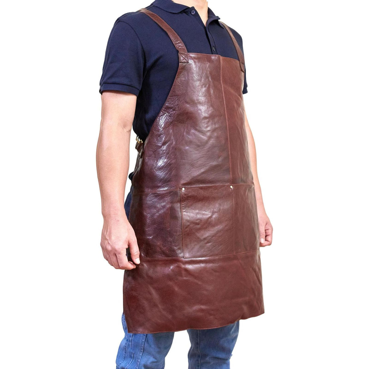 Pierre Cardin Professional Leather Apron Butcher Woodwork Hairdressing Barber Chef - Chestnut