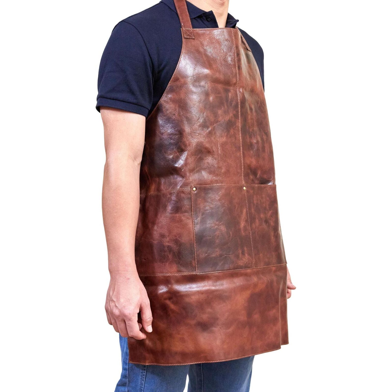 Pierre Cardin Professional Leather Apron Butcher Woodwork Hairdressing Barber Chef - Cognac