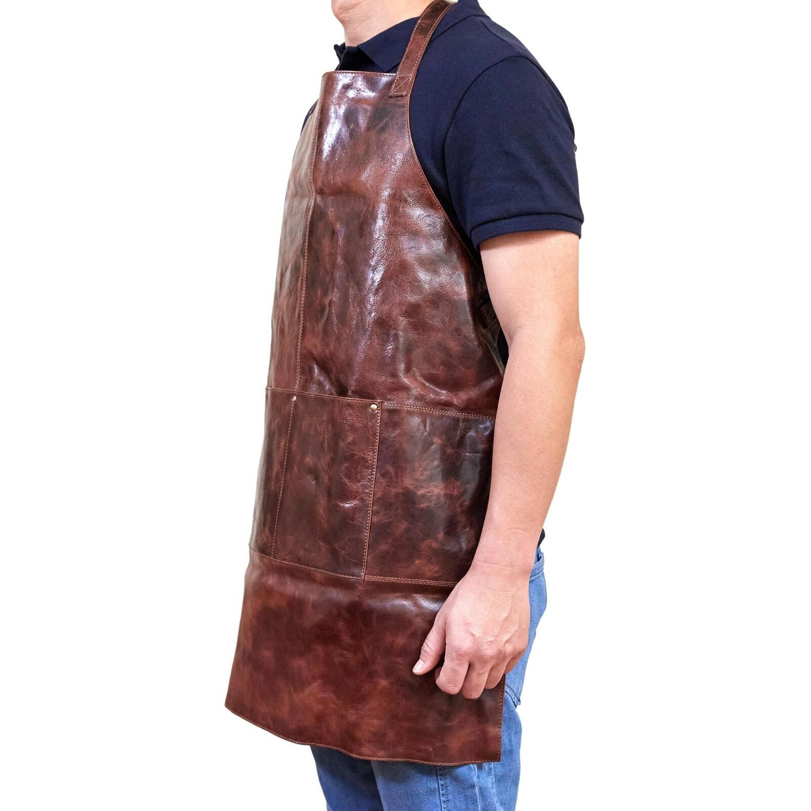 Pierre Cardin Professional Leather Apron Butcher Woodwork Hairdressing Barber Chef - Cognac