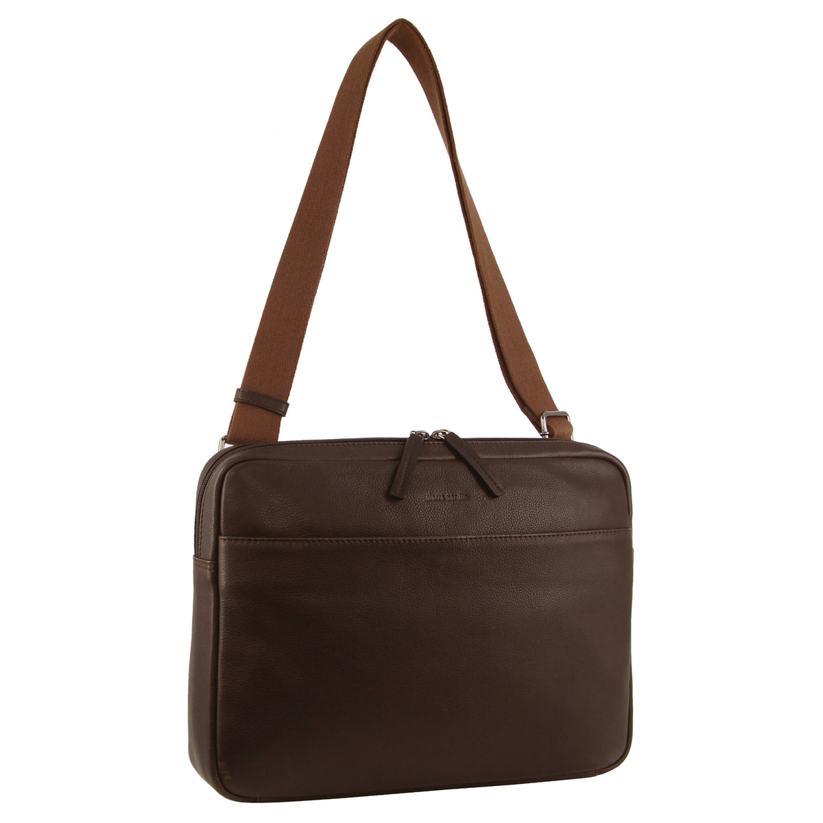 Pierre Cardin Mens Leather 13&quot; Laptop Computer Bag - Brown