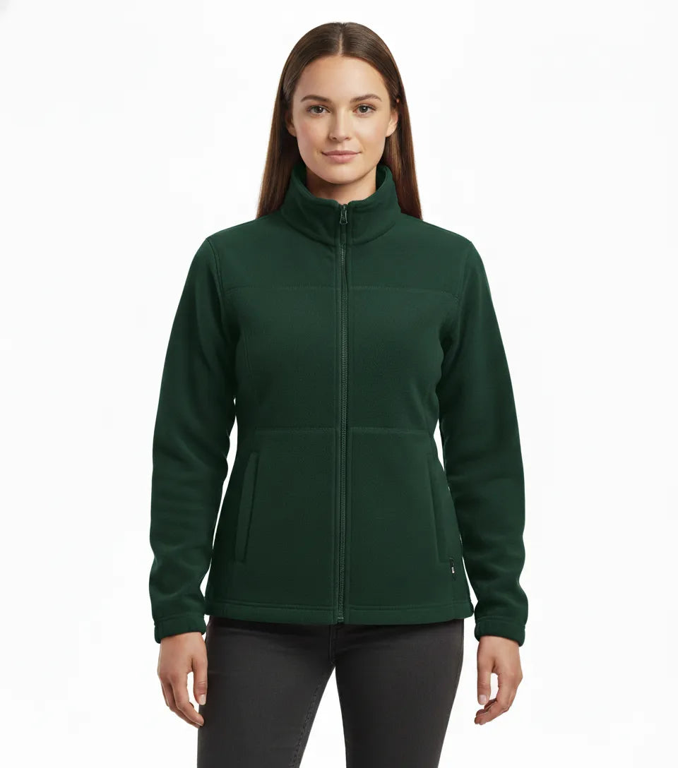 Womens Polar Fleece Full Zip Jumper Jacket Winter Warm in Bottle Green