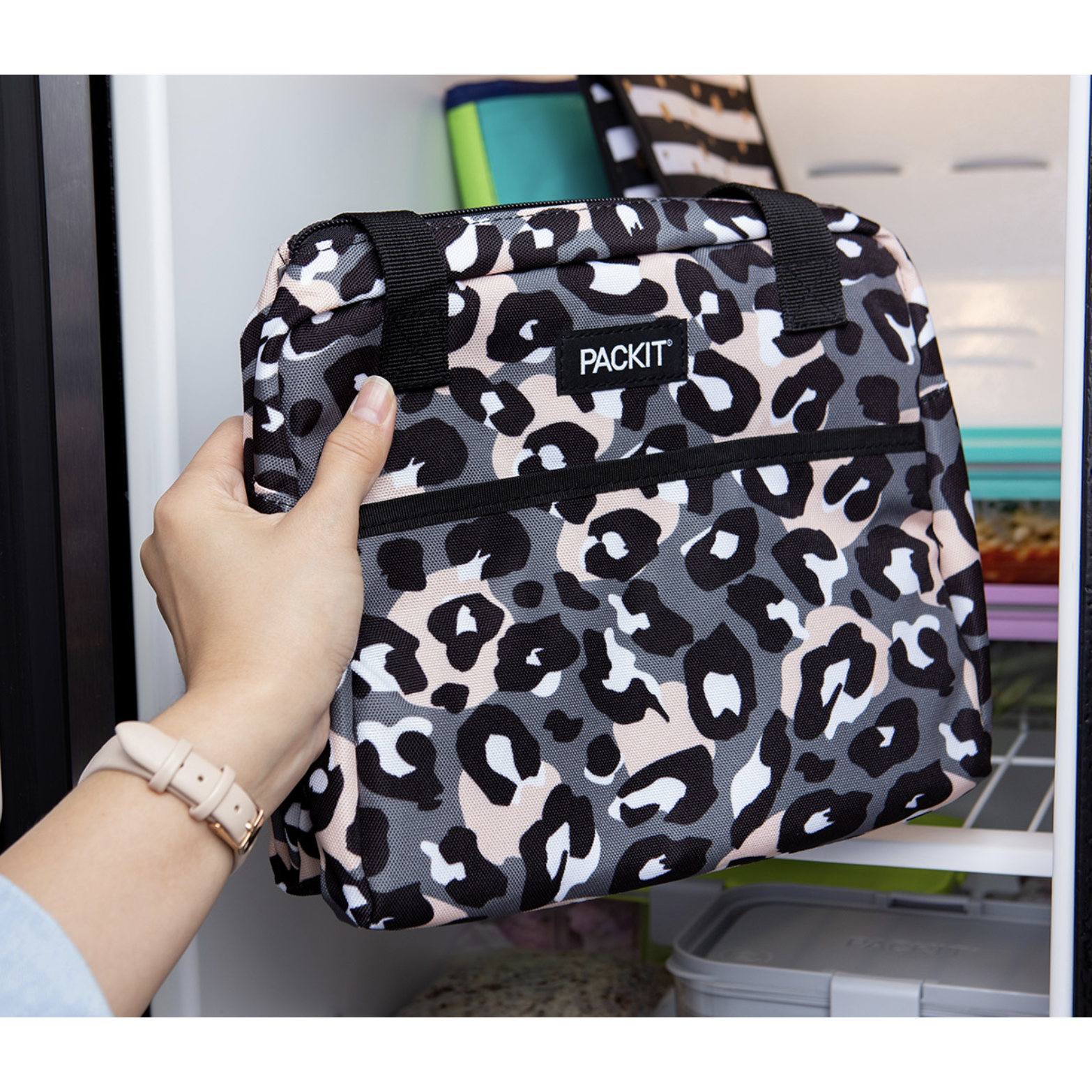 PACKIT Freezable Ice Lunch Bag Tote Food Storage Camping Travel Tiger - Wild Leopard