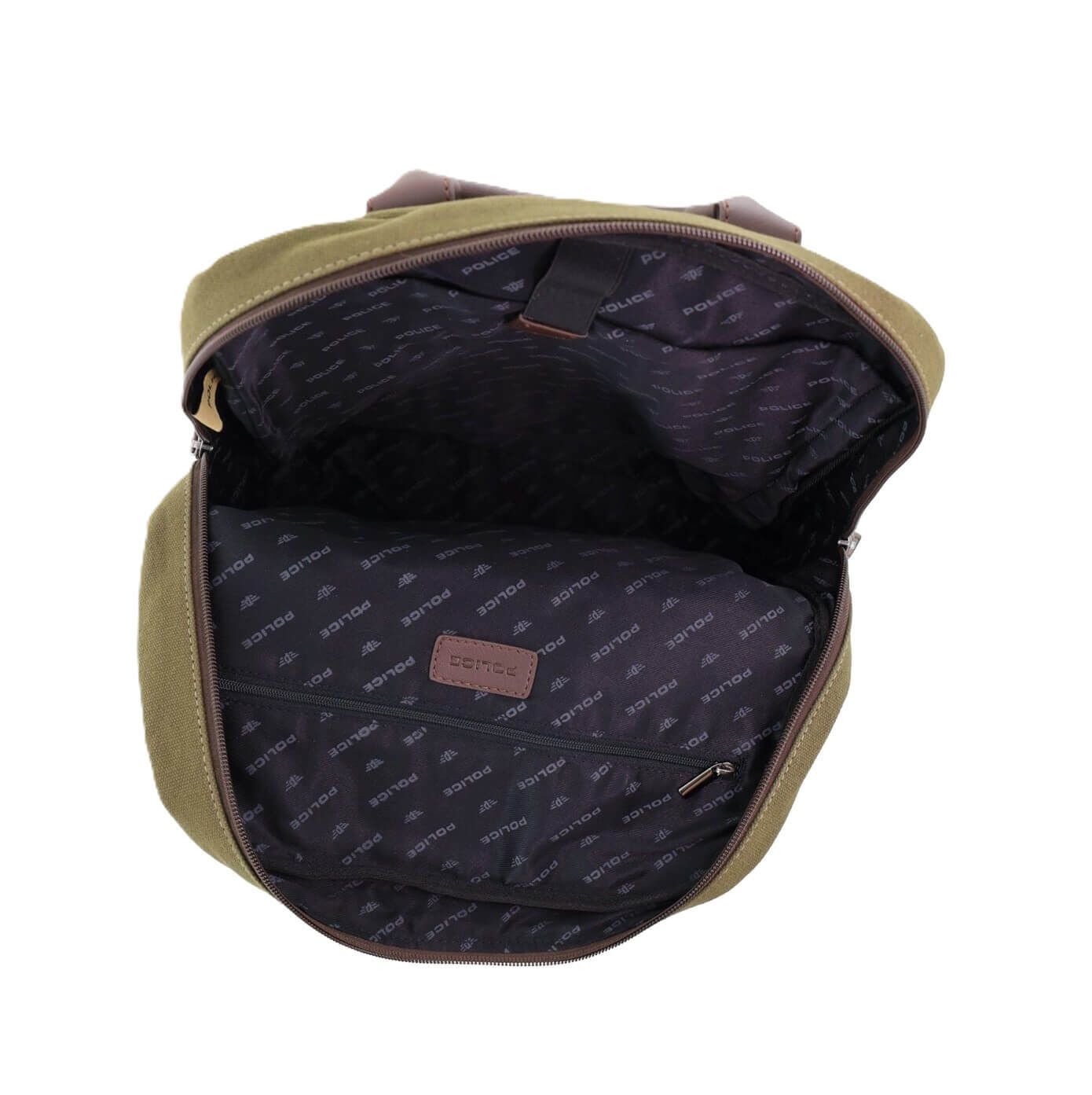 POLICE Wings Mens Canvas Backpack Bag with Laptop Computer Sleeve in Dark Olive