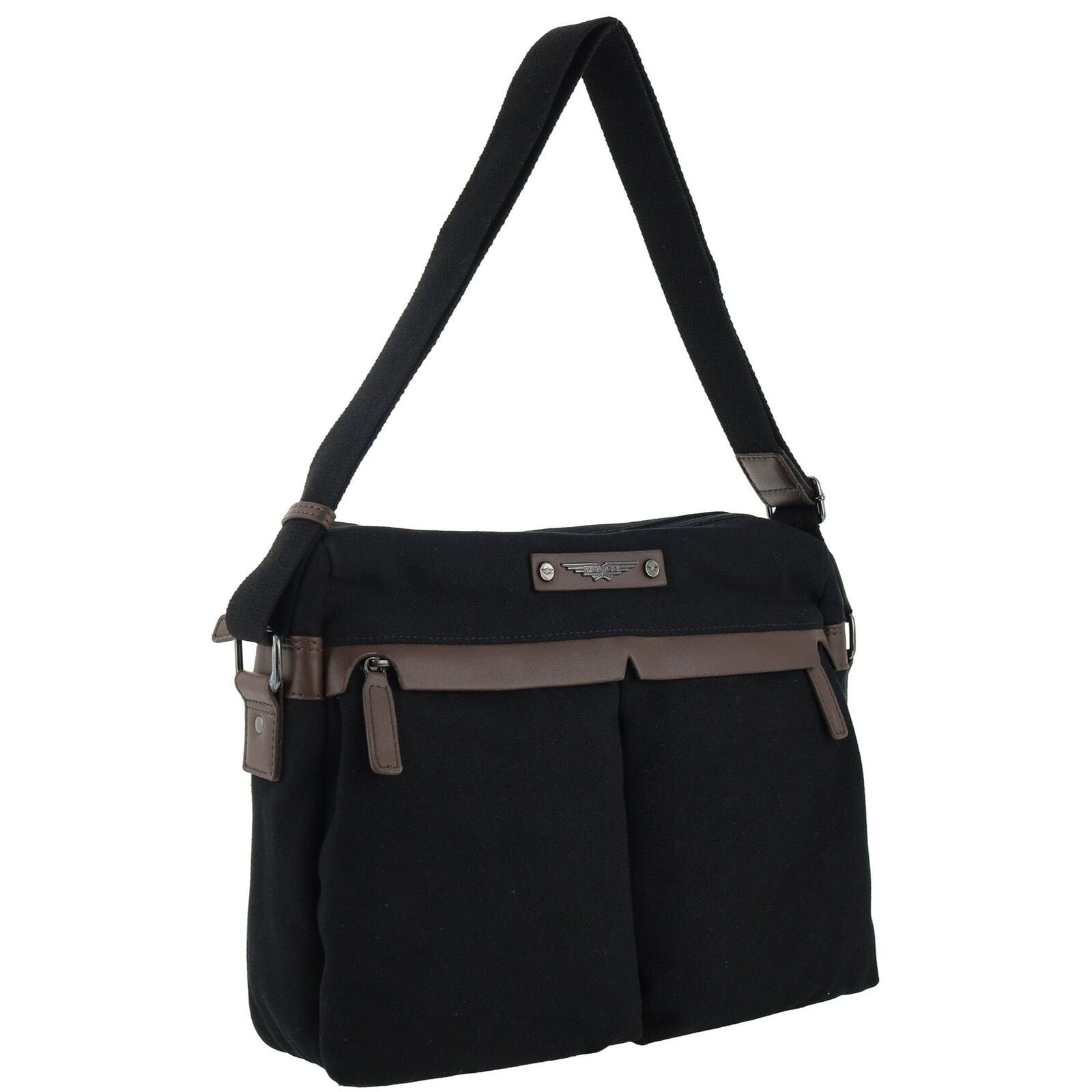 POLICE Wings Canvas Mens Messenger Business Bag w/ Laptop Computer Section in Black