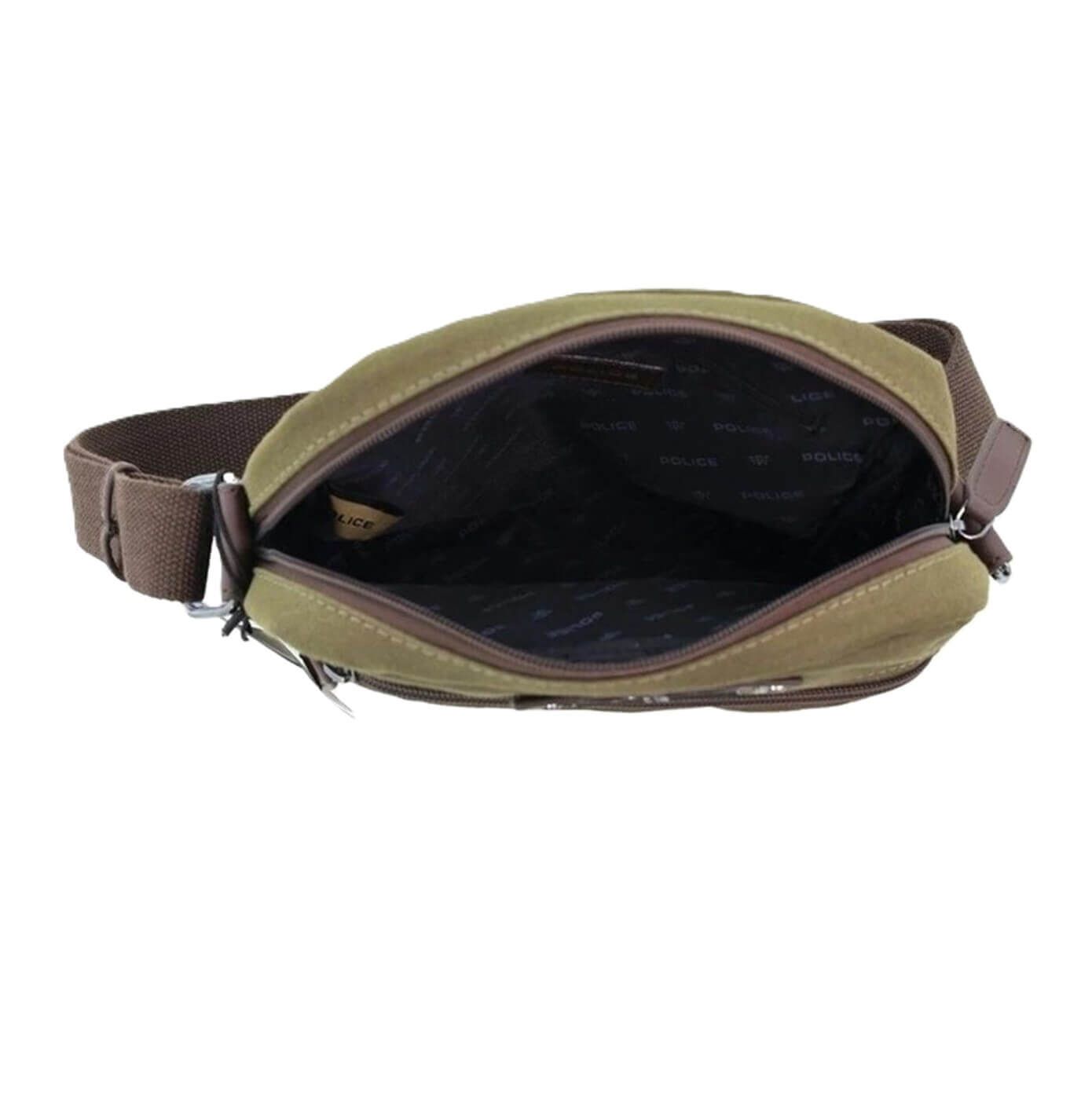 POLICE Wings Canvas Mens Messenger Business Bag w/ Laptop Computer Section in Dark Olive