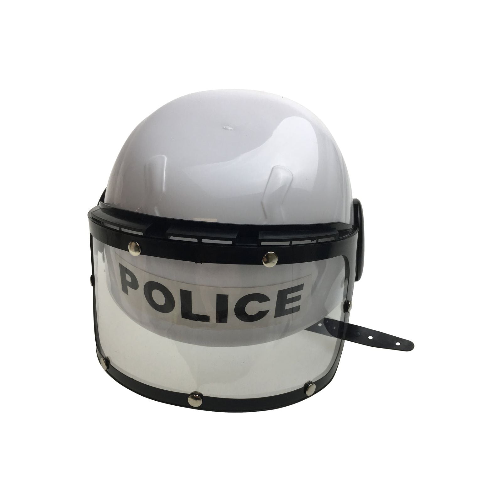 POLICE HAT Plastic Helmet Cap Costume Party w Strap Clear Visor - White