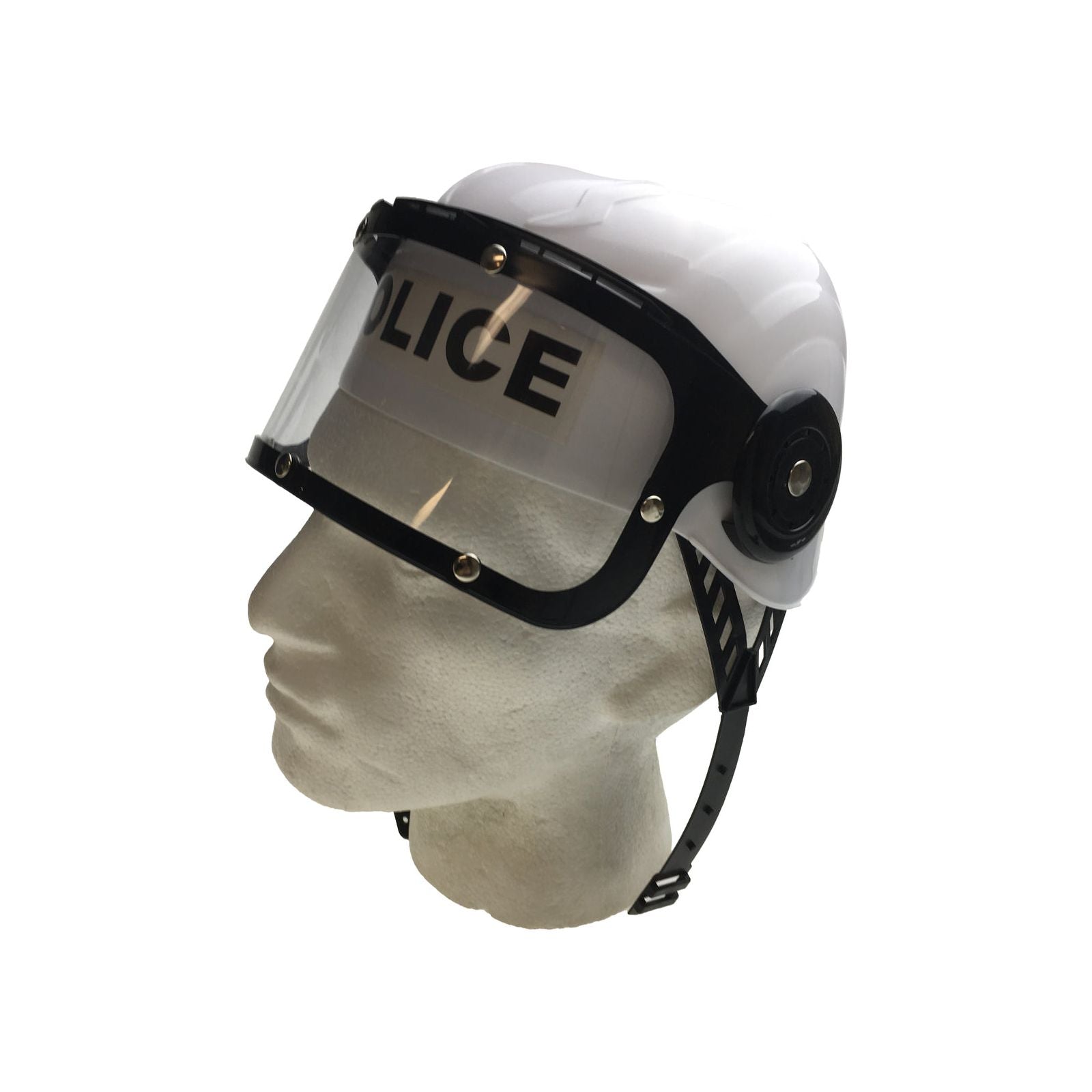 POLICE HAT Plastic Helmet Cap Costume Party w Strap Clear Visor - White