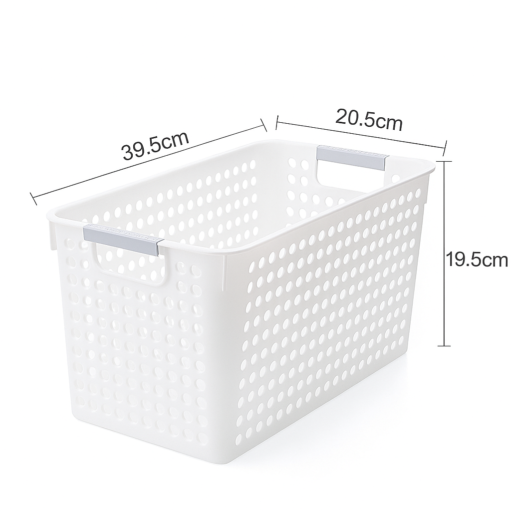 16x Premium Plastic Storage Baskets Bulk w/ Grip Handles 39.5*20.5*19.5cm