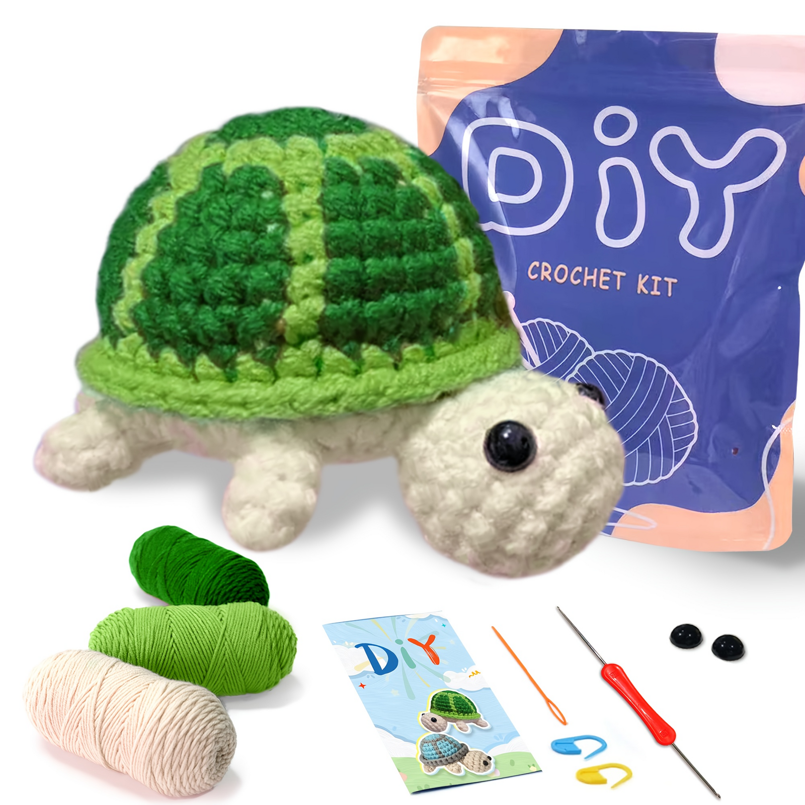 DIY Turtle Knitting Crochet Kit Needles Hooks Set Tools Yarn Sewing Grip