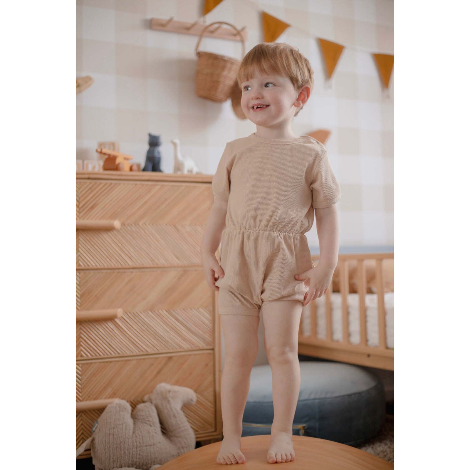 Ponchik Babies + Kids - Ribbed Cotton Romper - Sugar Cookie - 3-6 months
