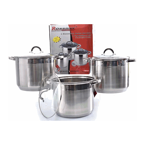 Rossner Stainless Steel Induction Cookware Set Casserole Stockpot - 3 Pots with Lids