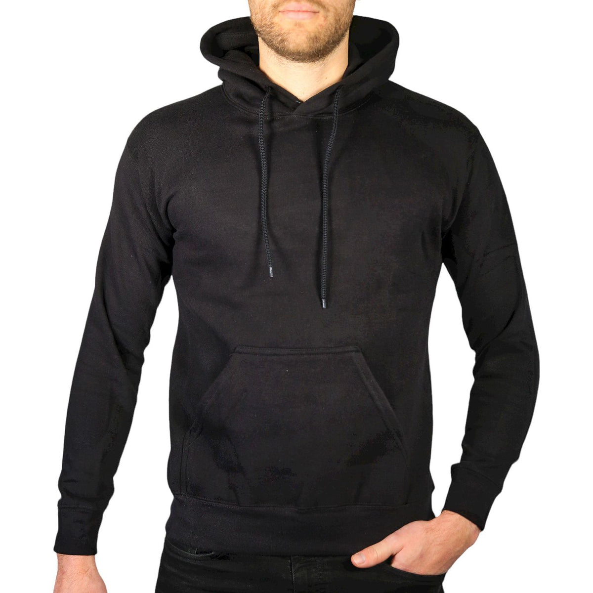 Adult Mens 100% Cotton Fleece Hoodie Jumper Pullover Sweater Warm Sweatshirt - Black - XL