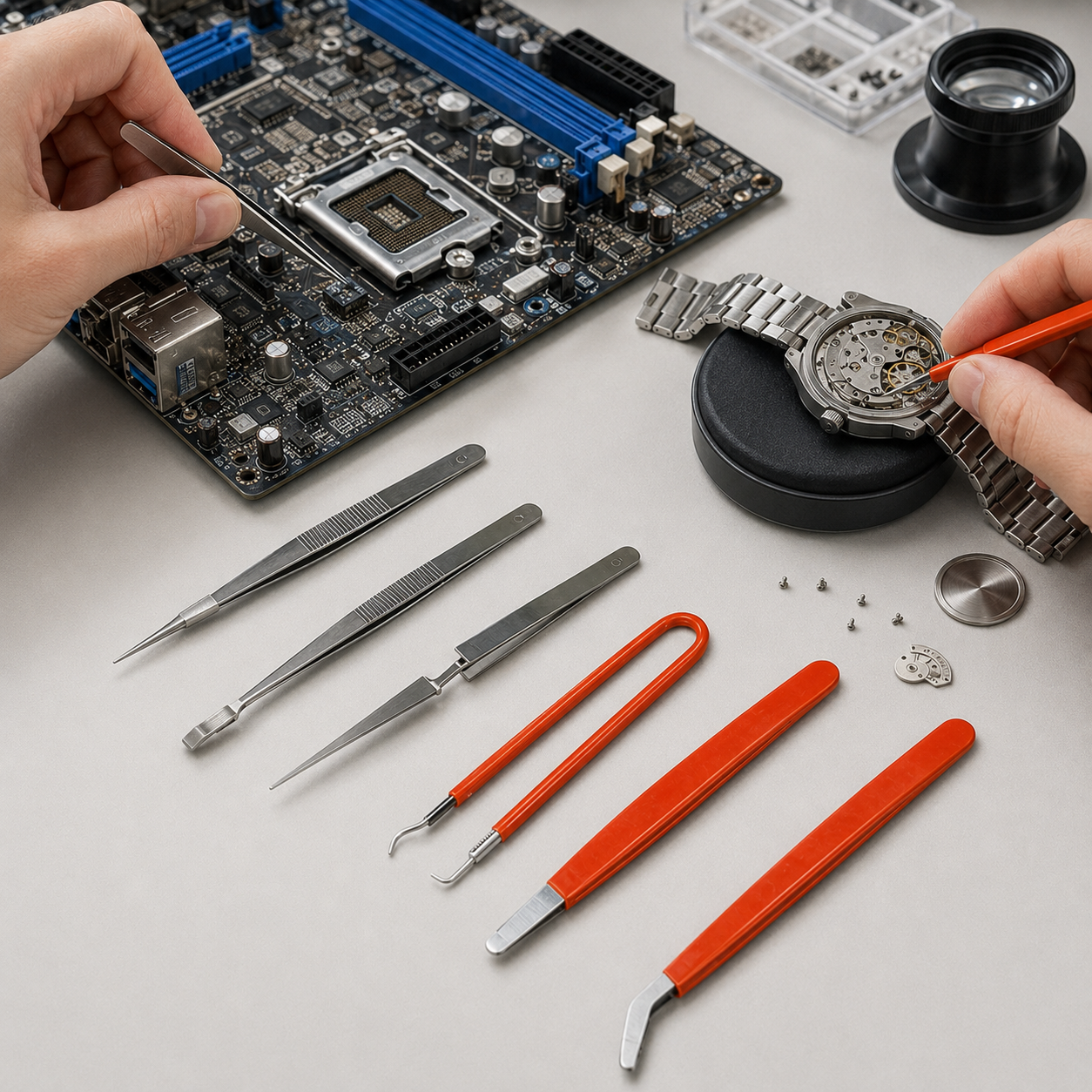 7pcs Precision Tweezers Set for Maintenance & Repair Work (Computers/Electrical/Watch Repair and more)