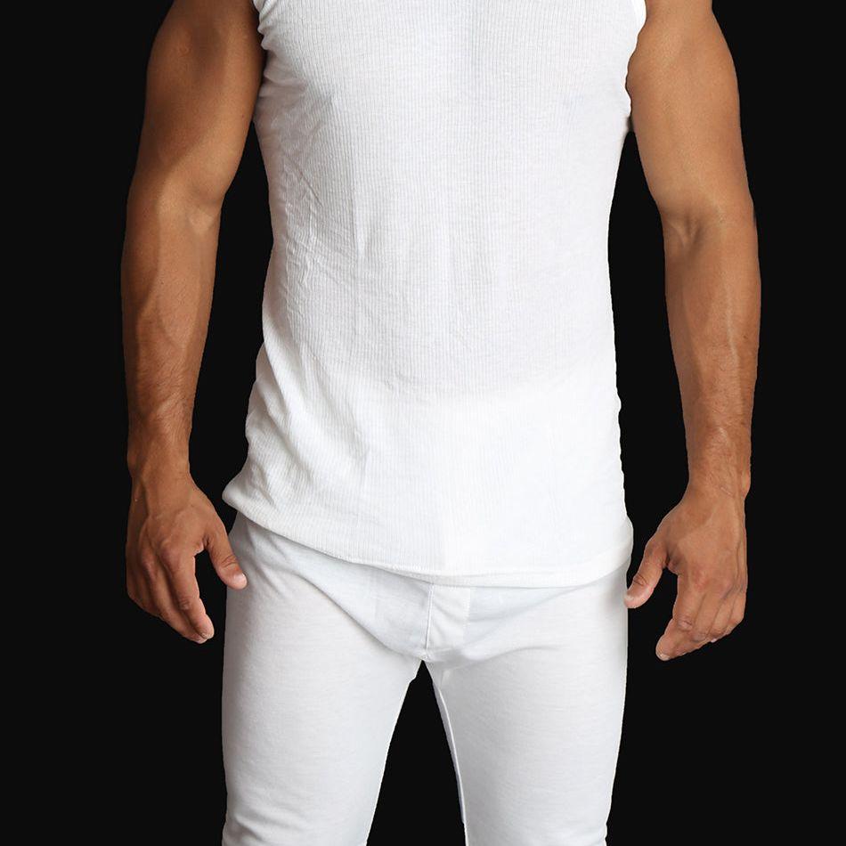 Mens THERMAL Merino Wool Blend Singlet Top Sleeveless Warm Underwear - Natural - Large