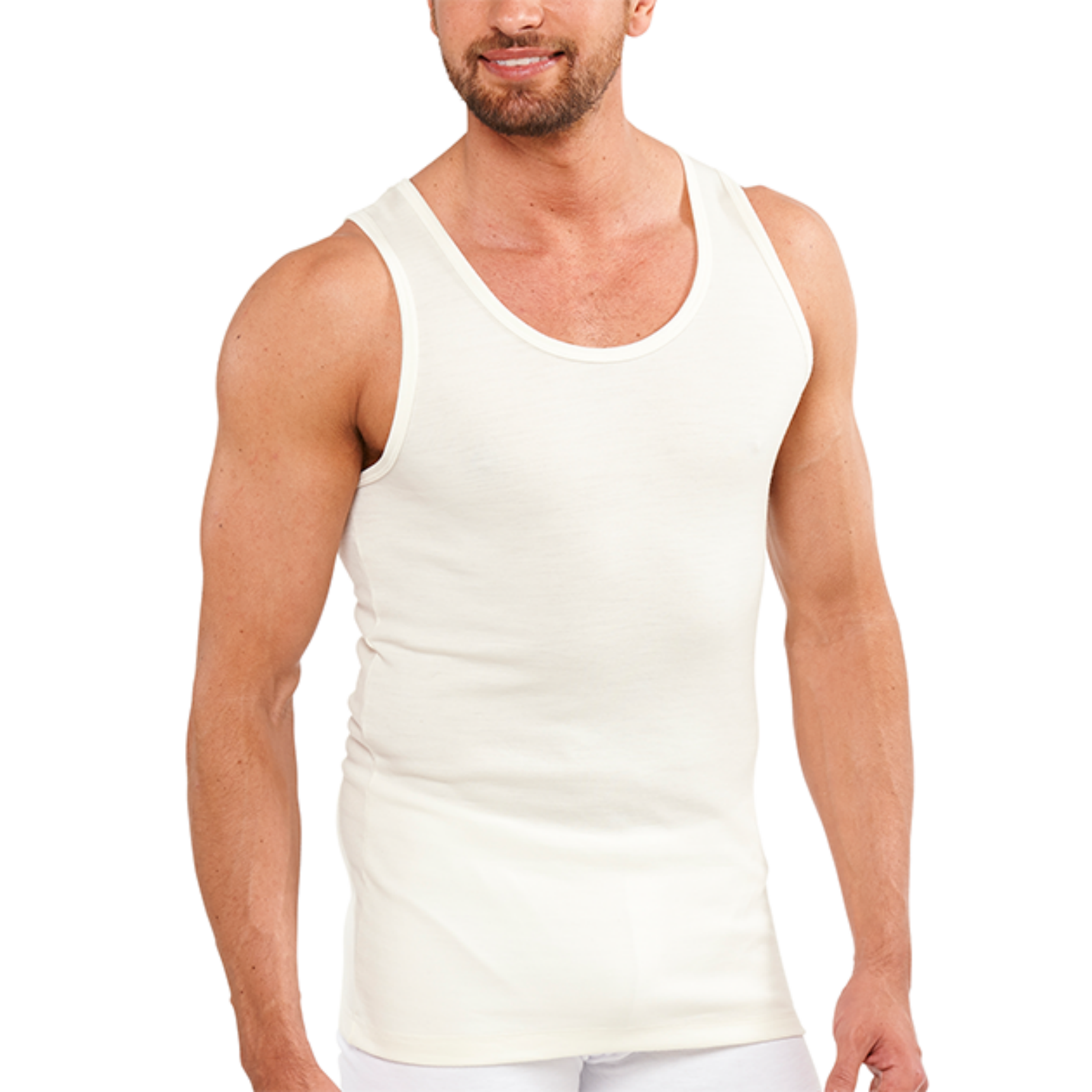 Mens THERMAL Merino Wool Blend Singlet Top Sleeveless Warm Underwear - Natural - X-Large