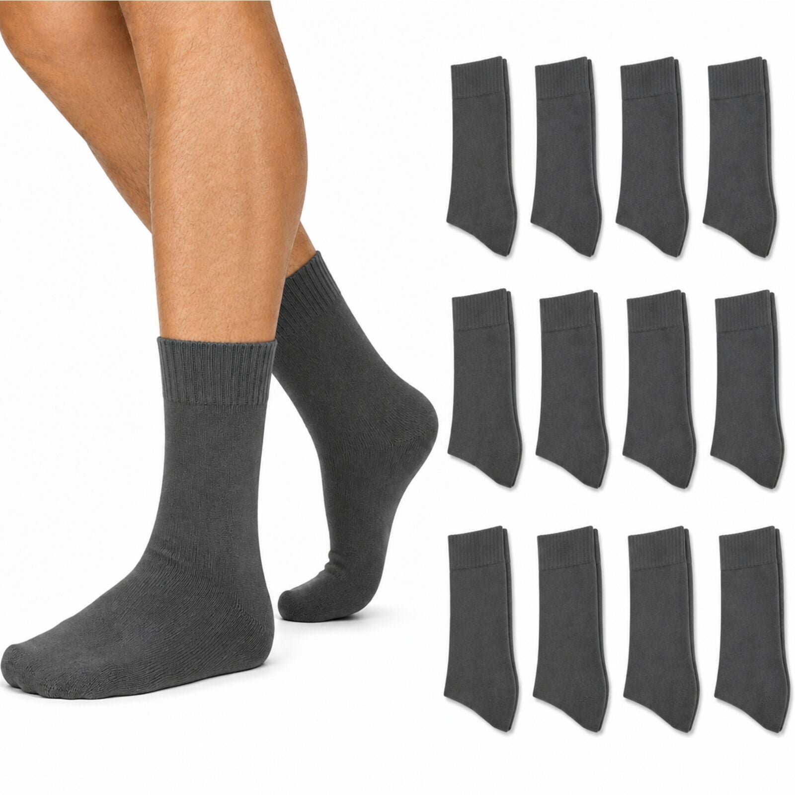 Merino Wool Mens Thermal Diabetic Socks Loose Top Circulation 12 Pairs - Grey