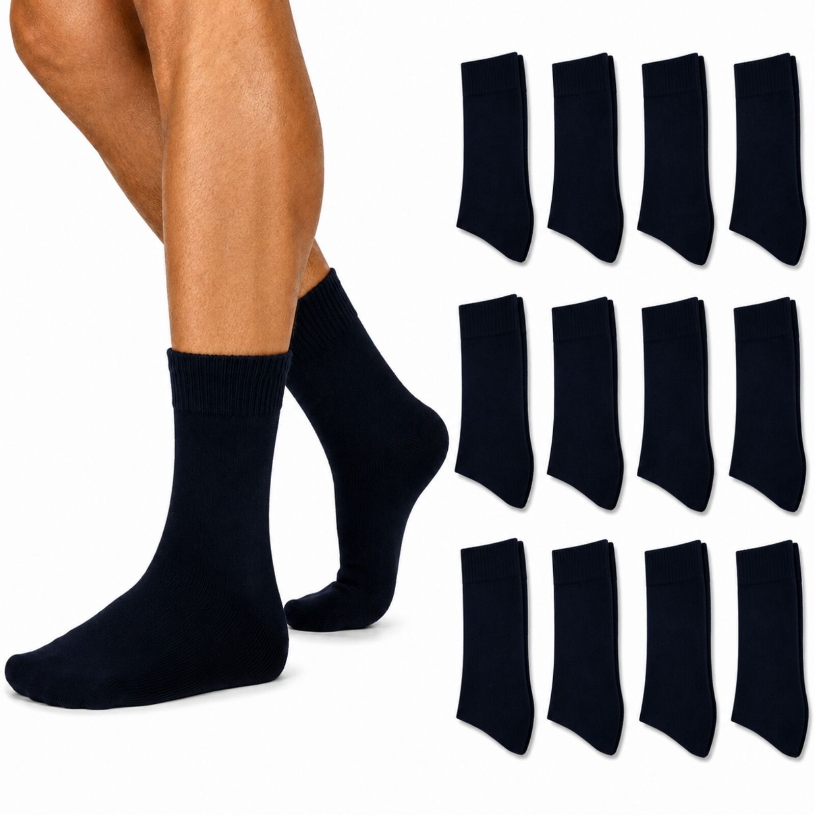 Merino Wool Mens Thermal Diabetic Socks Loose Top Circulation 12 Pairs - Navy