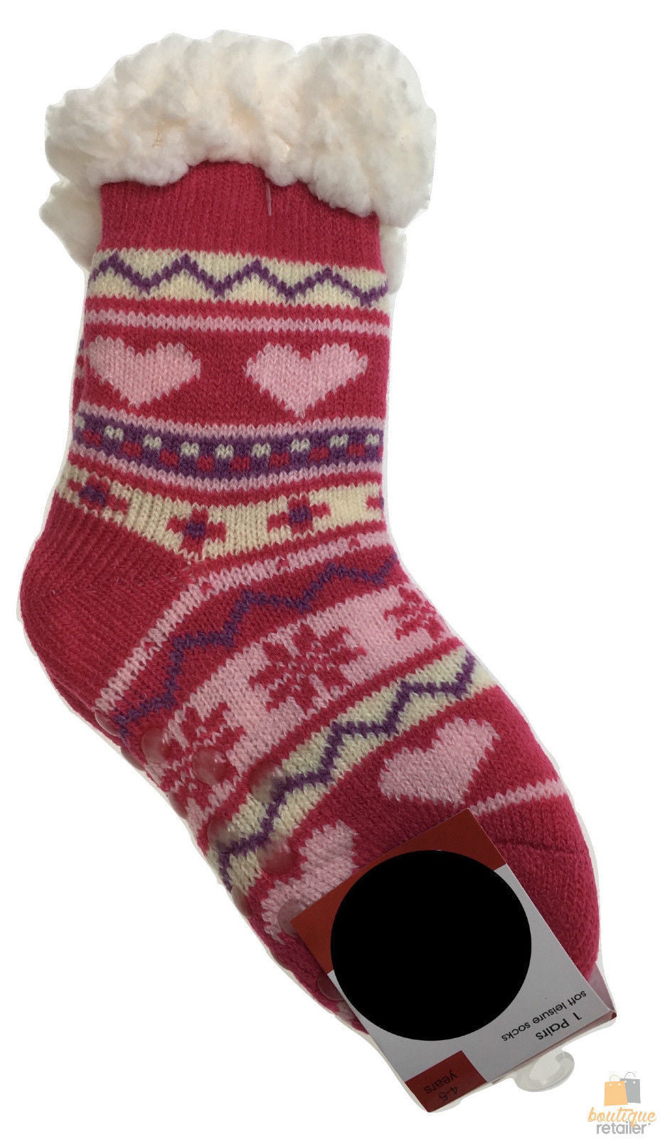 1 Pair KIDS Thick Fur Bed Socks Boys Girls Soft Work Fluffy Slippers Non Slip - 2-8 Years Old