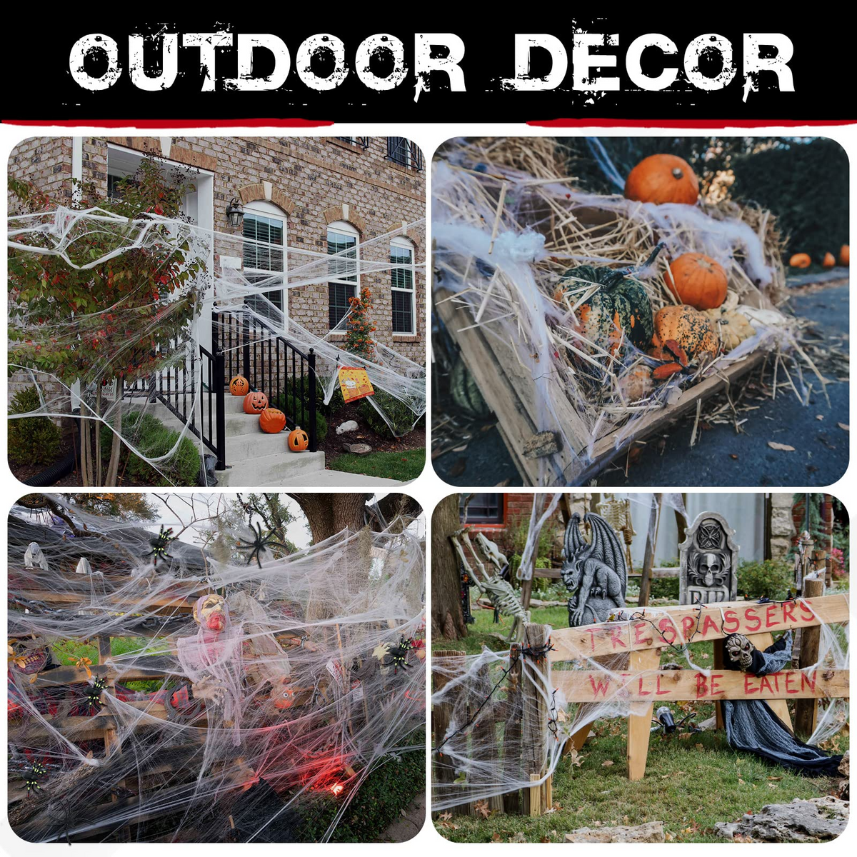 12x HALLOWEEN STRETCHABLE SPIDER WEBS Spooky Decoration with Spiders Party Decor Ghost