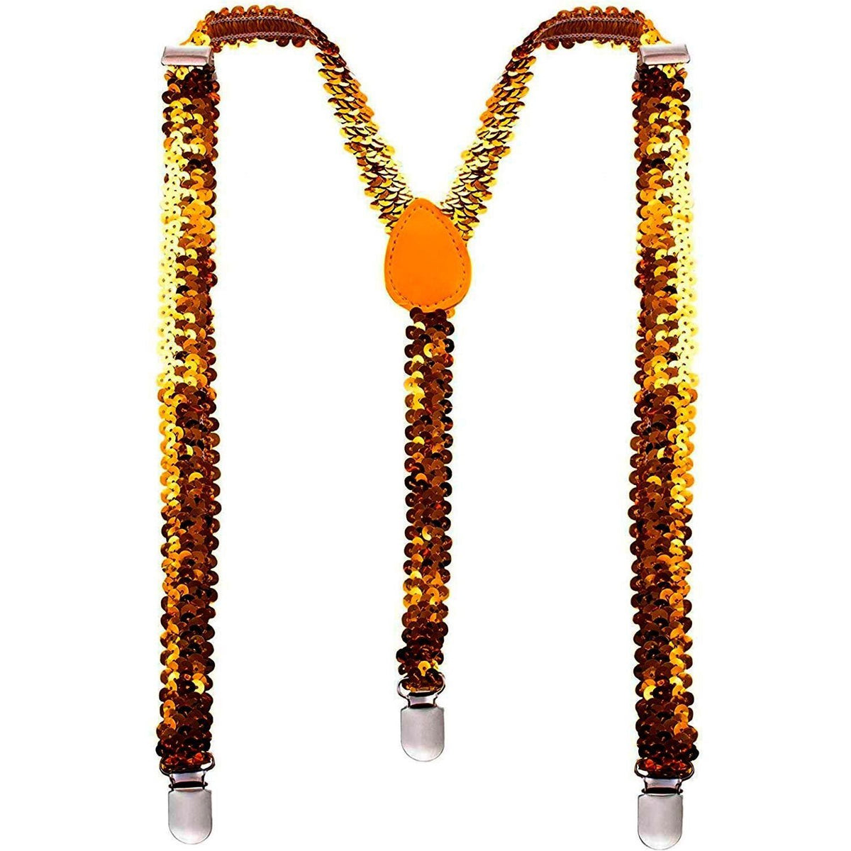 SEQUIN SUSPENDERS Unisex Adjustable Braces Clip On Elastic Y-Back  - Orange