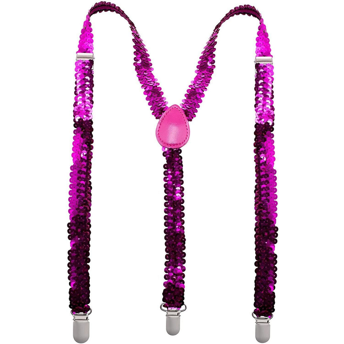 SEQUIN SUSPENDERS Unisex Adjustable Braces Clip On Elastic Y-Back  - Hot Pink