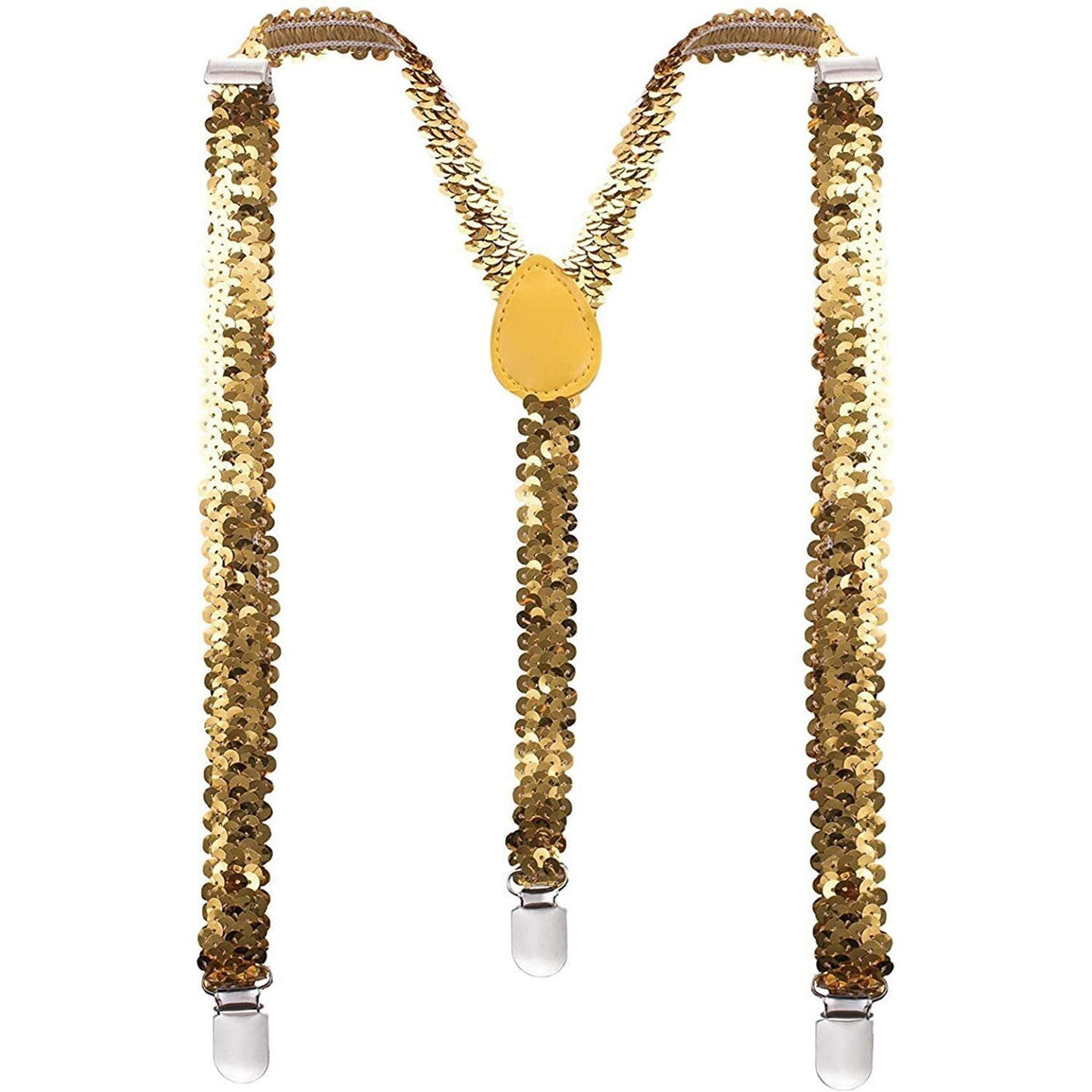 SEQUIN SUSPENDERS Unisex Adjustable Braces Clip On Elastic Y-Back  - Yellow