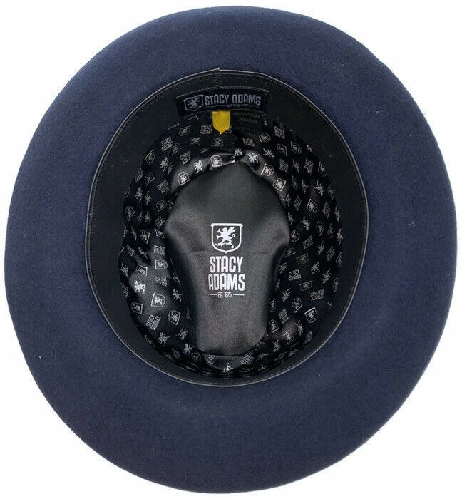 STACY ADAMS 100% Wool Felt Hat Warm Winter Fedora Trilby Style w Brim - Navy