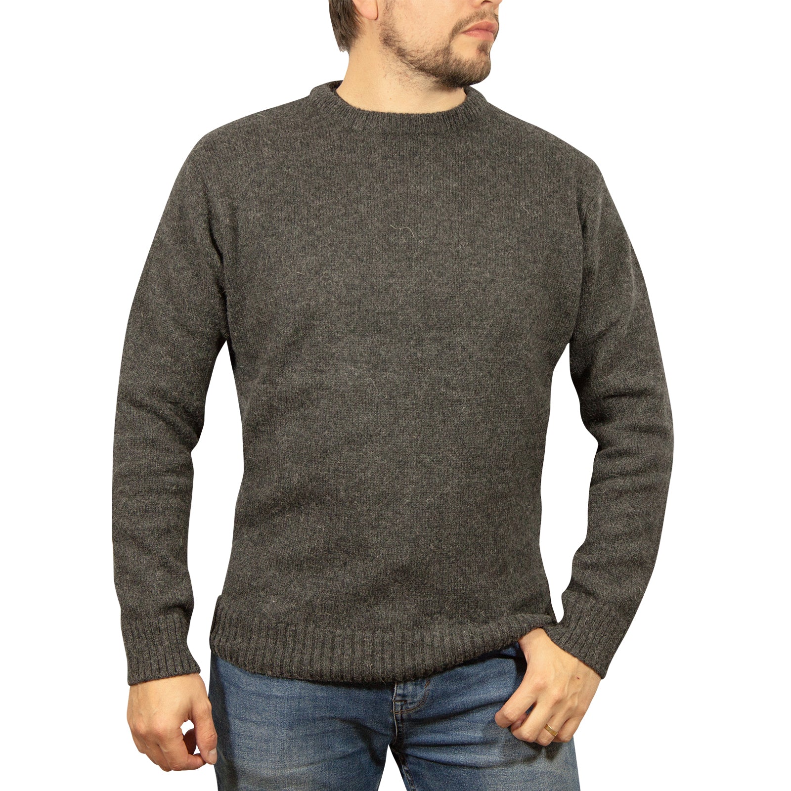 100% SHETLAND WOOL CREW Round Neck Knit JUMPER Pullover Mens Sweater Knitted - Charcoal (29) - XXL