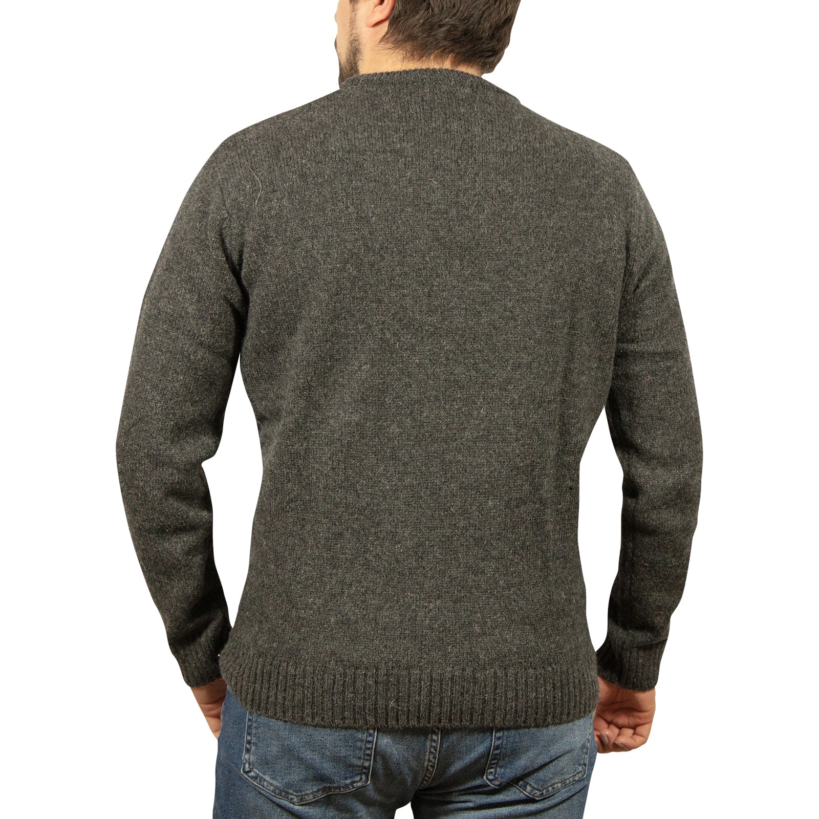 100% SHETLAND WOOL CREW Round Neck Knit JUMPER Pullover Mens Sweater Knitted - Charcoal (29) - XXL