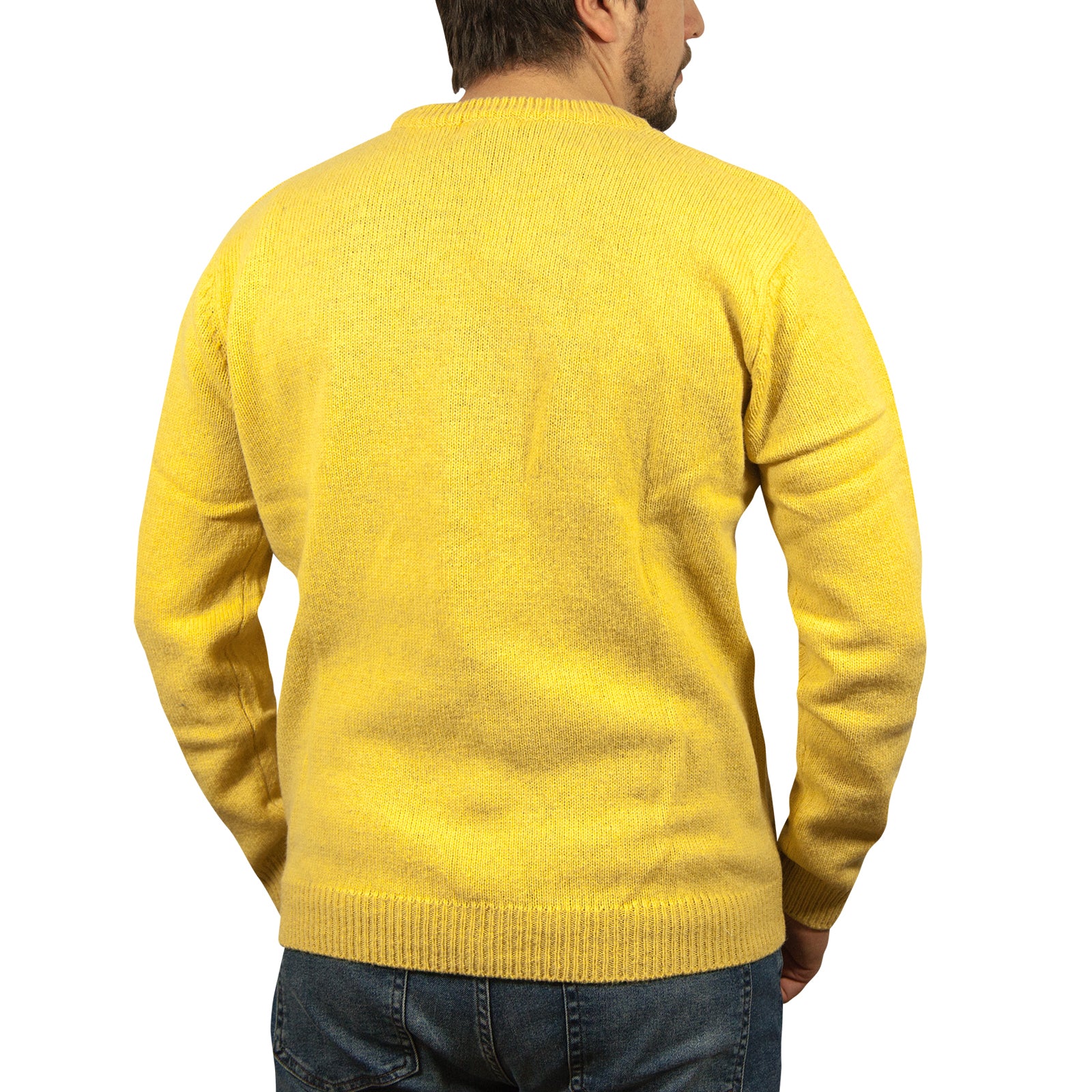 100% SHETLAND WOOL CREW Round Neck Knit JUMPER Pullover Mens Sweater Knitted - Corn (14) - M