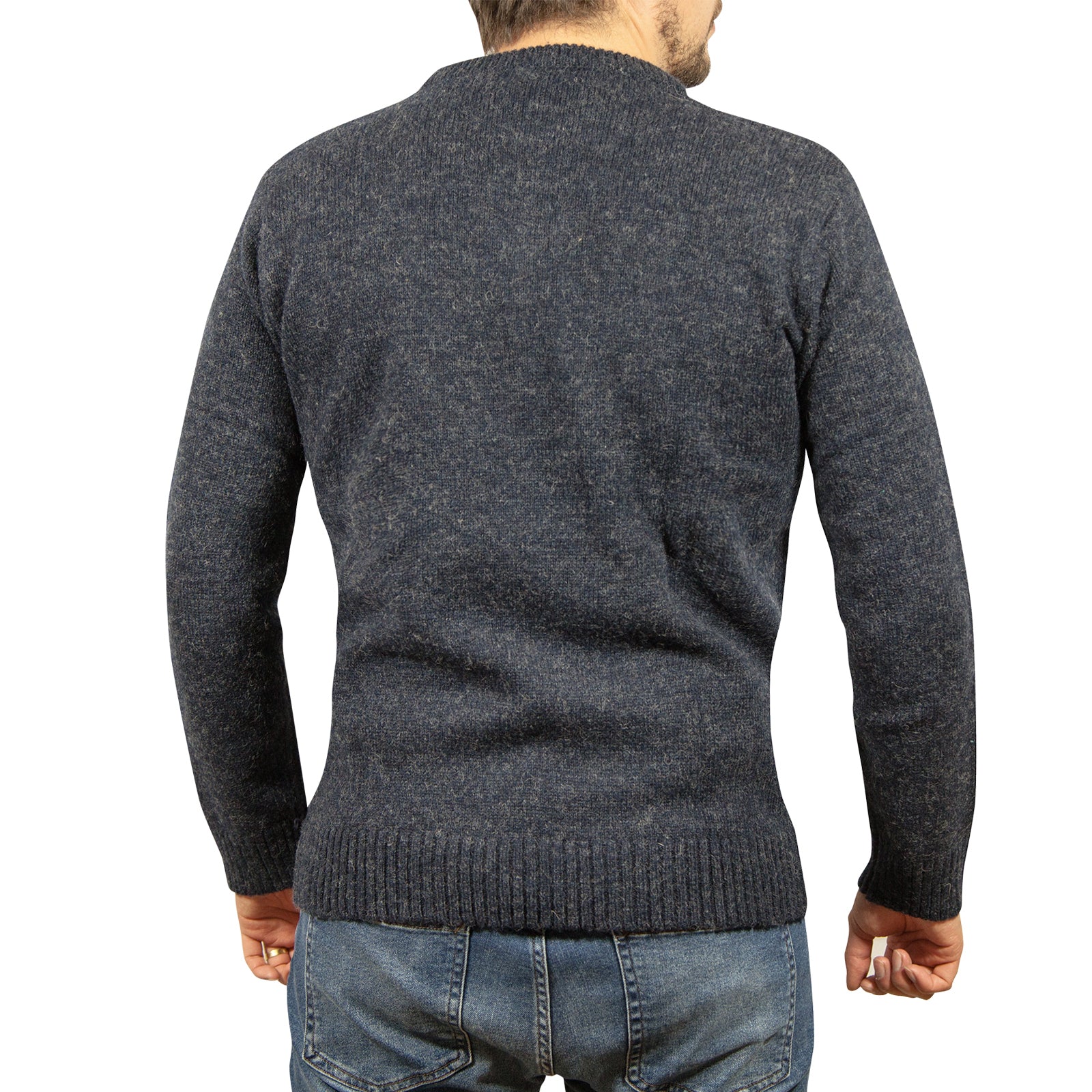 100% SHETLAND WOOL CREW Round Neck Knit JUMPER Pullover Mens Sweater Knitted - Navy (45) - XXL