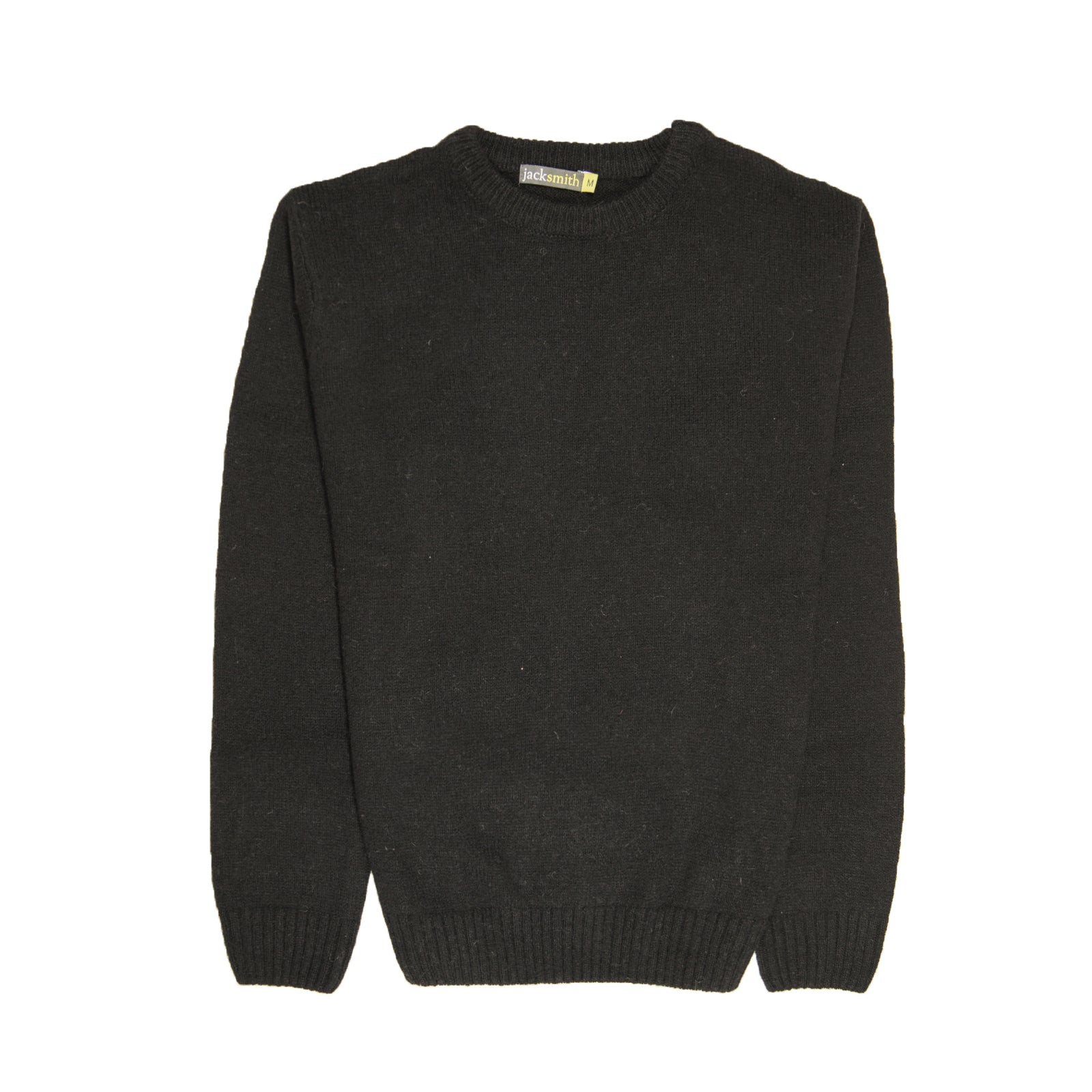 100% SHETLAND WOOL CREW Round Neck Knit JUMPER Pullover Mens Sweater Knitted - Plain Black - 6XL