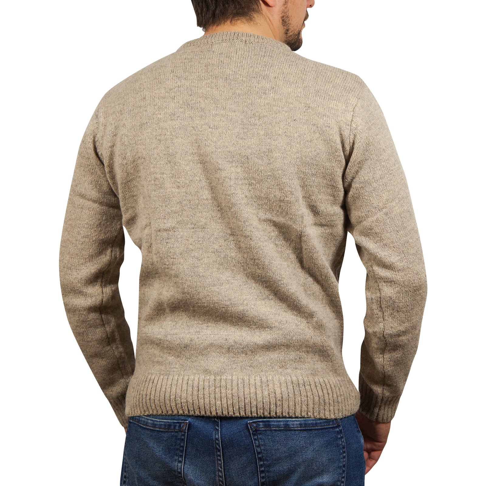 100% SHETLAND WOOL CREW Round Neck Knit JUMPER Pullover Mens Sweater Knitted - Beige (03) - L